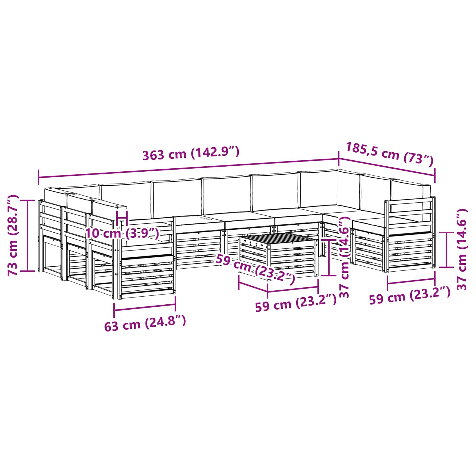 Set vanjskih sofa 11 pcs Prirodna i krem Čvrsto drvo akacije