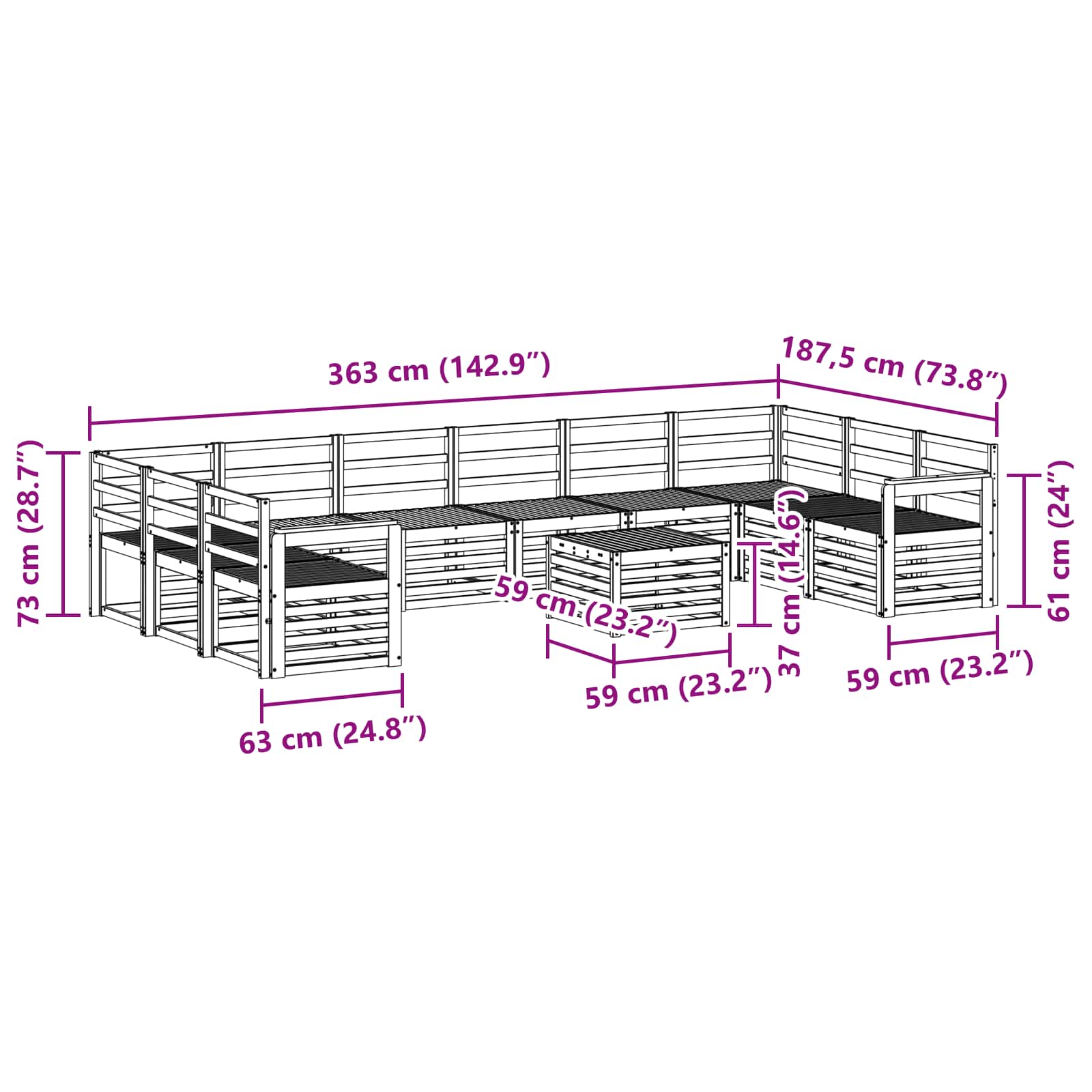 Set vanjskih sofa 11 pcs Prirodna Čvrsto drvo akacije
