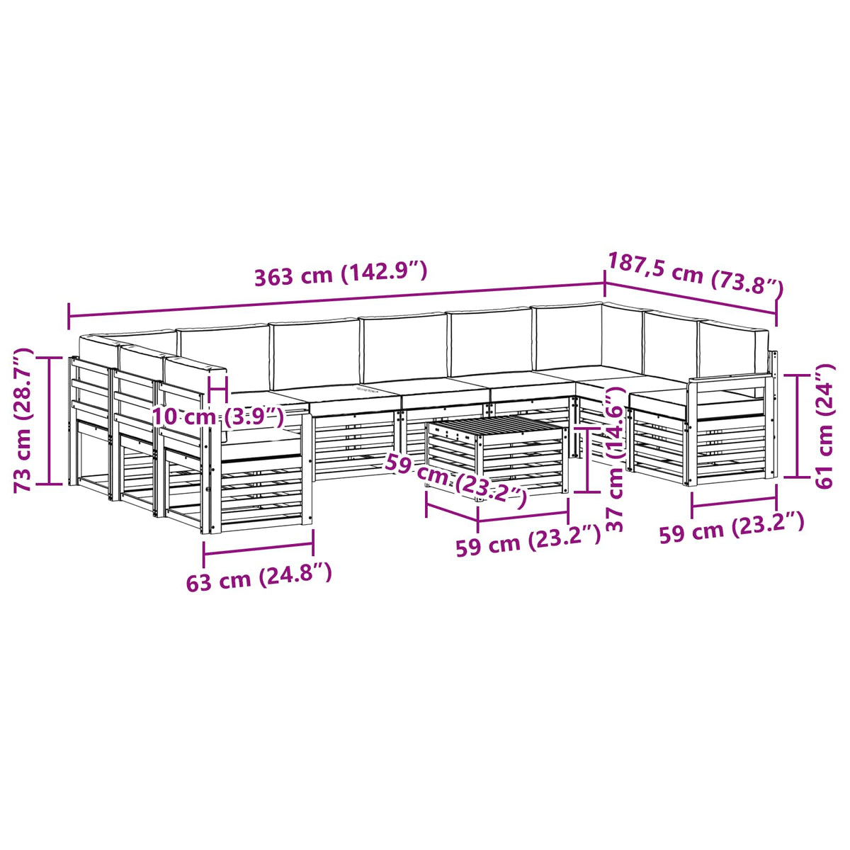 Set vanjskih sofa 11 kom. Prirodna i antracit
