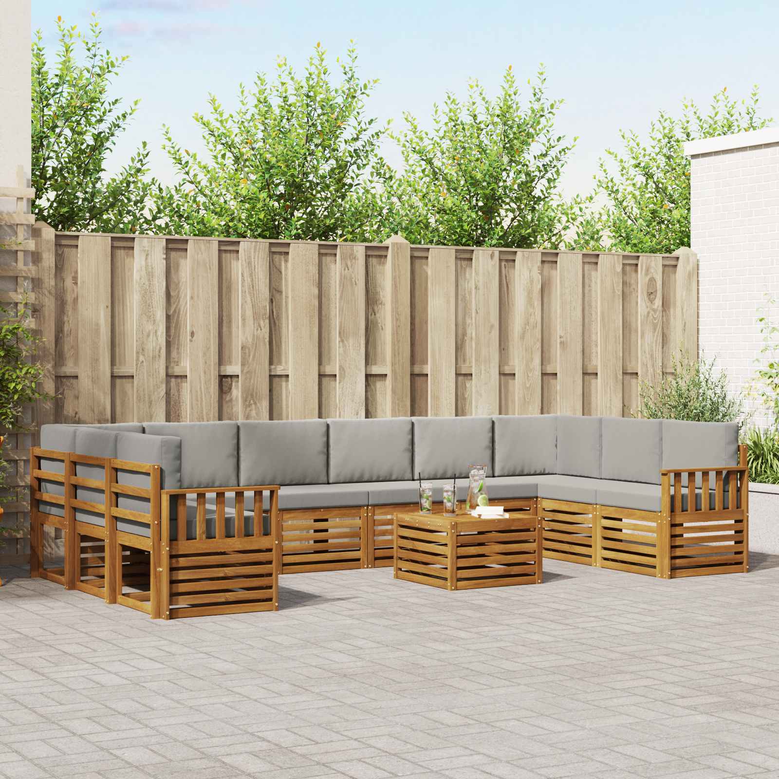 Set vanjskih sofa s jastukom 11 pcs Prirodna i svijetlo siva