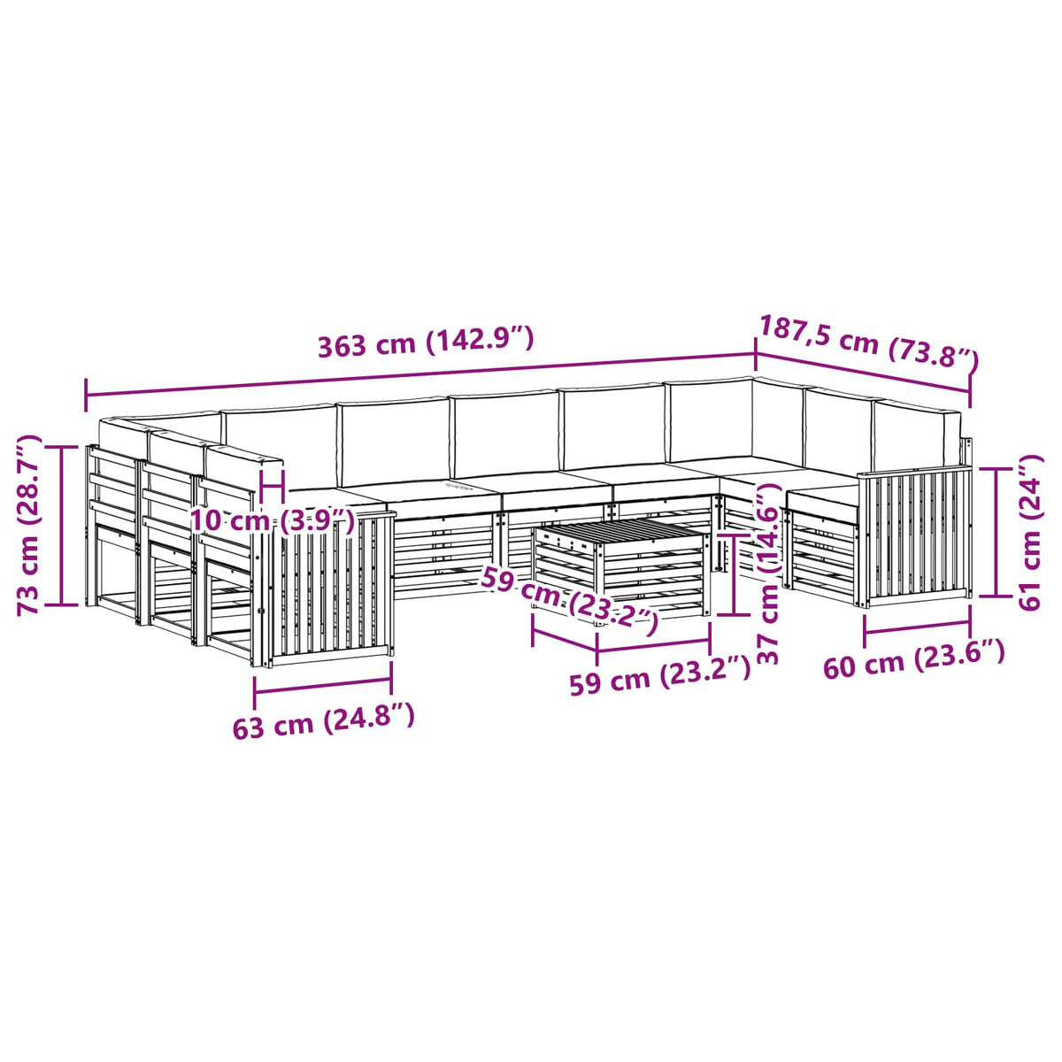 Set vanjskih sofa 11 kom. Prirodna i krem