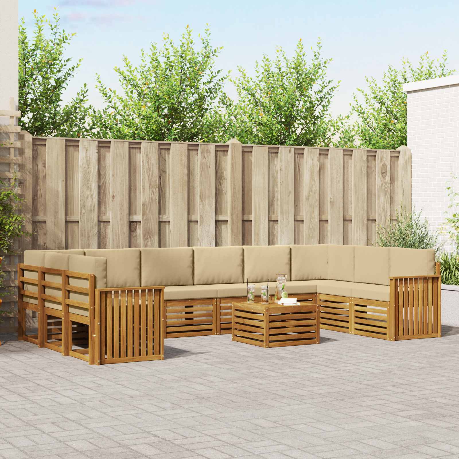 Set vanjskih sofa 11 pcs Prirodna i bež Čvrsto drvo akacije