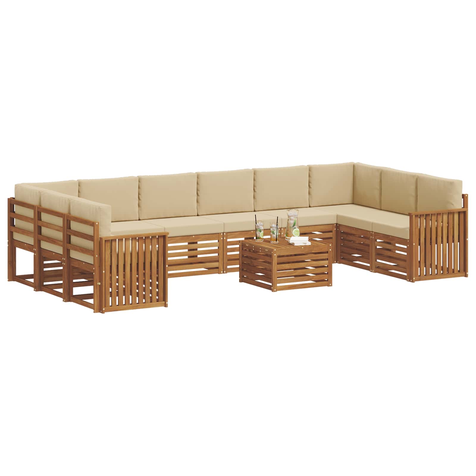 Set vanjskih sofa 11 pcs Prirodna i bež Čvrsto drvo akacije