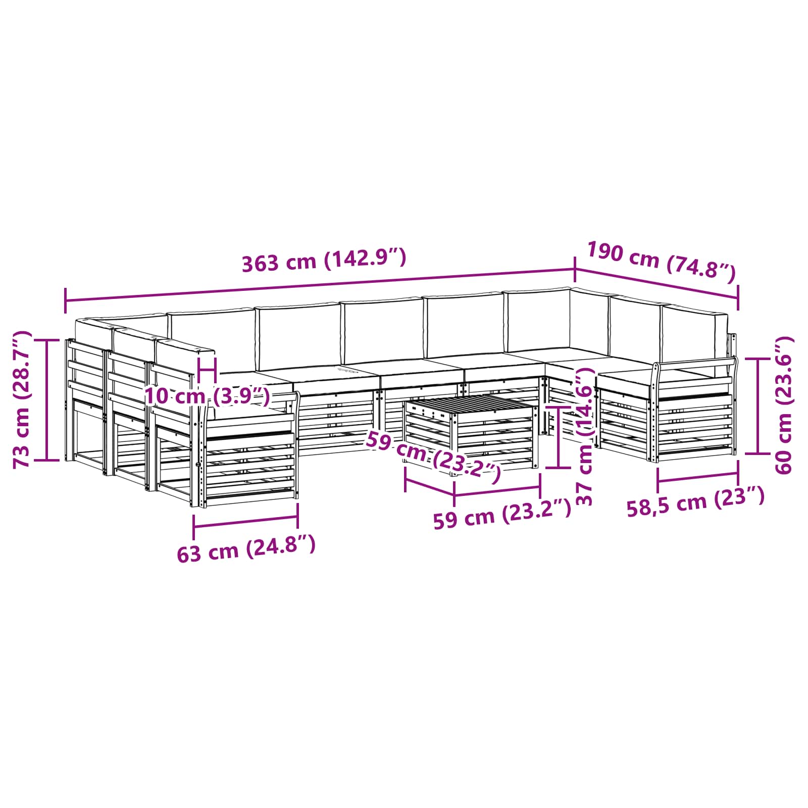 Set vanjskih sofa 11 pcs Prirodna i bež Čvrsto drvo akacije