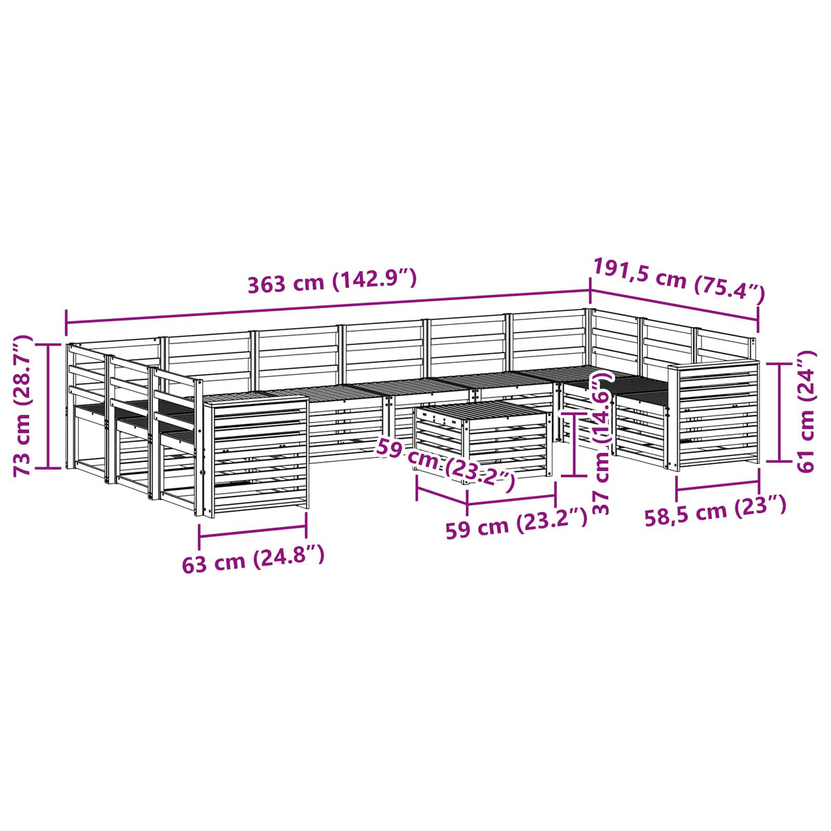 Set vanjskih sofa 11 kom. Prirodna