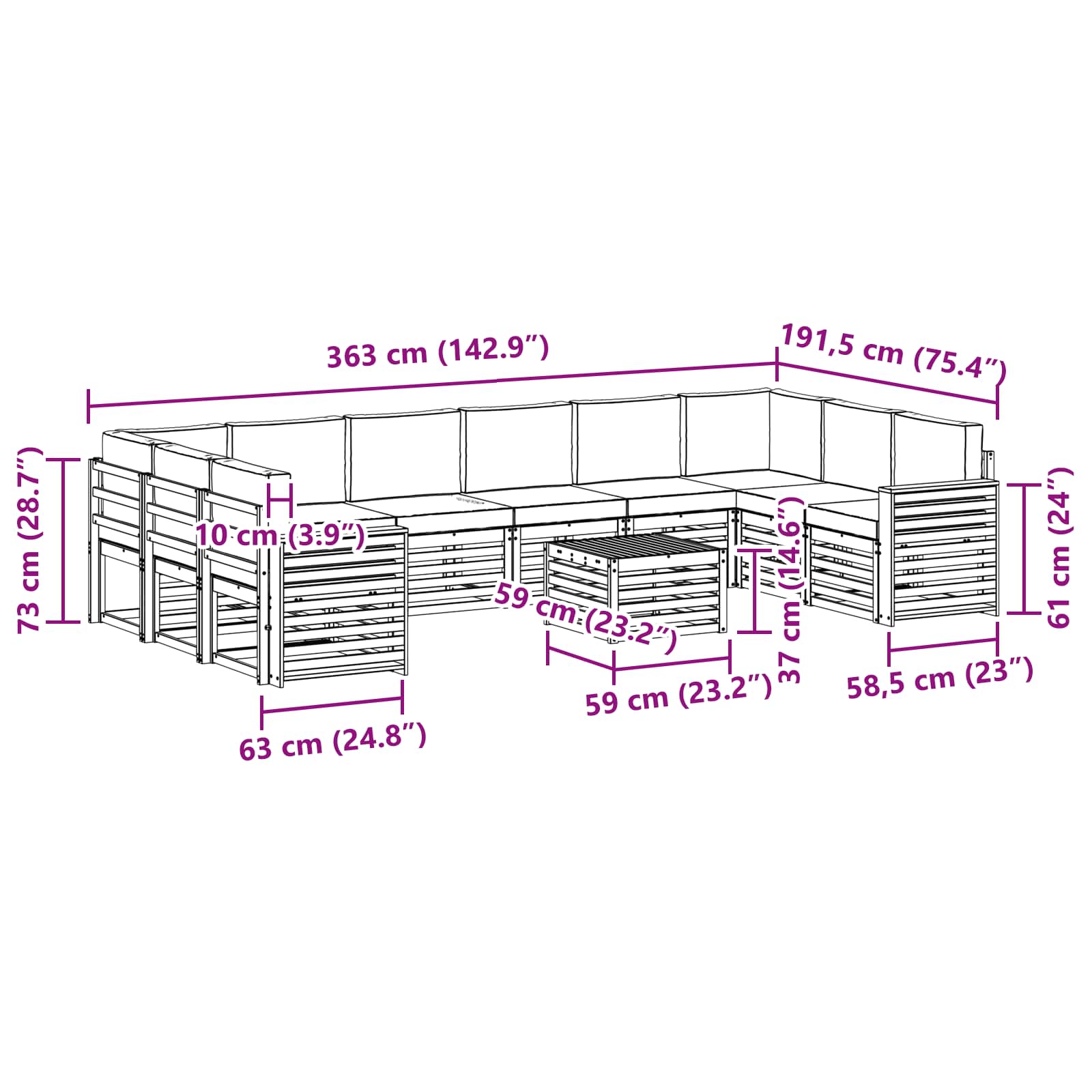 Set vanjskih sofa 11 pcs Prirodna i krem Čvrsto drvo akacije