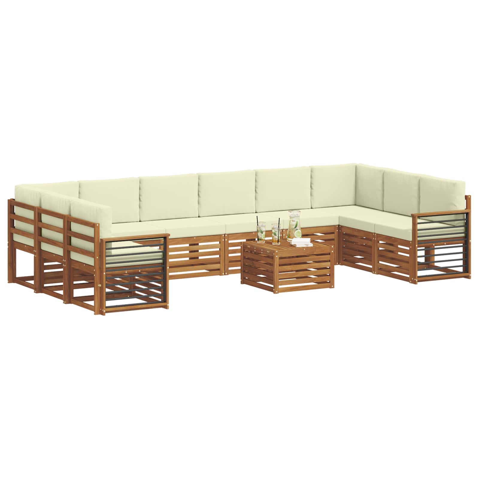 Set vanjskih sofa 11 pcs Prirodna i krem Čvrsto drvo akacije