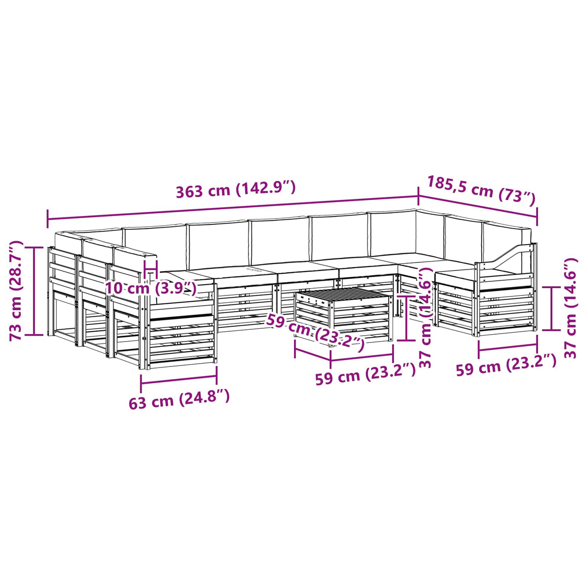 Set vanjskih sofa 11 kom. Prirodna i krem
