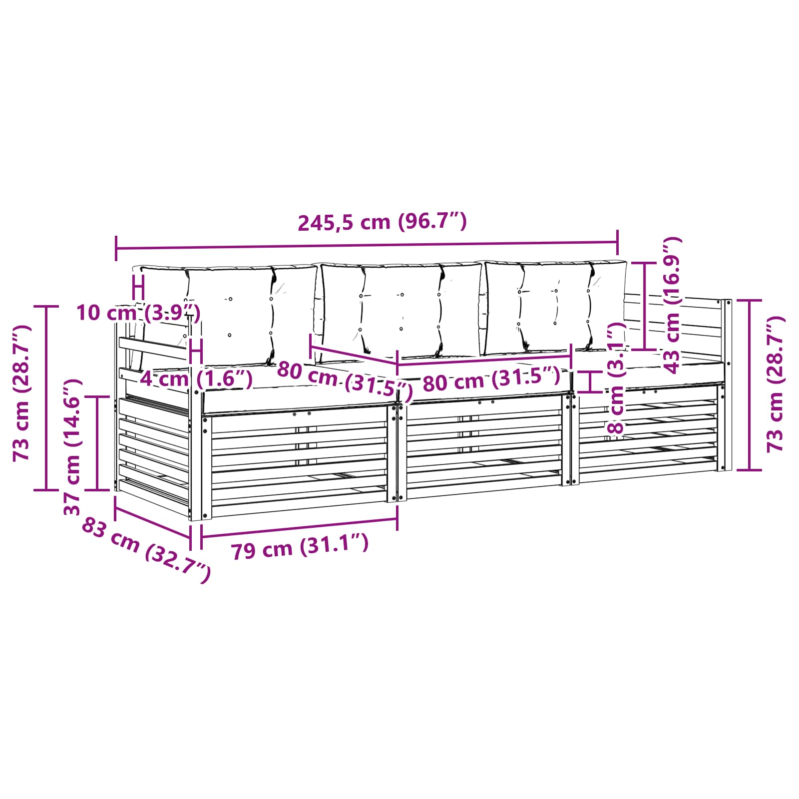Set vanjskih sofa s jastukom 3 pcs Prirodna i krem