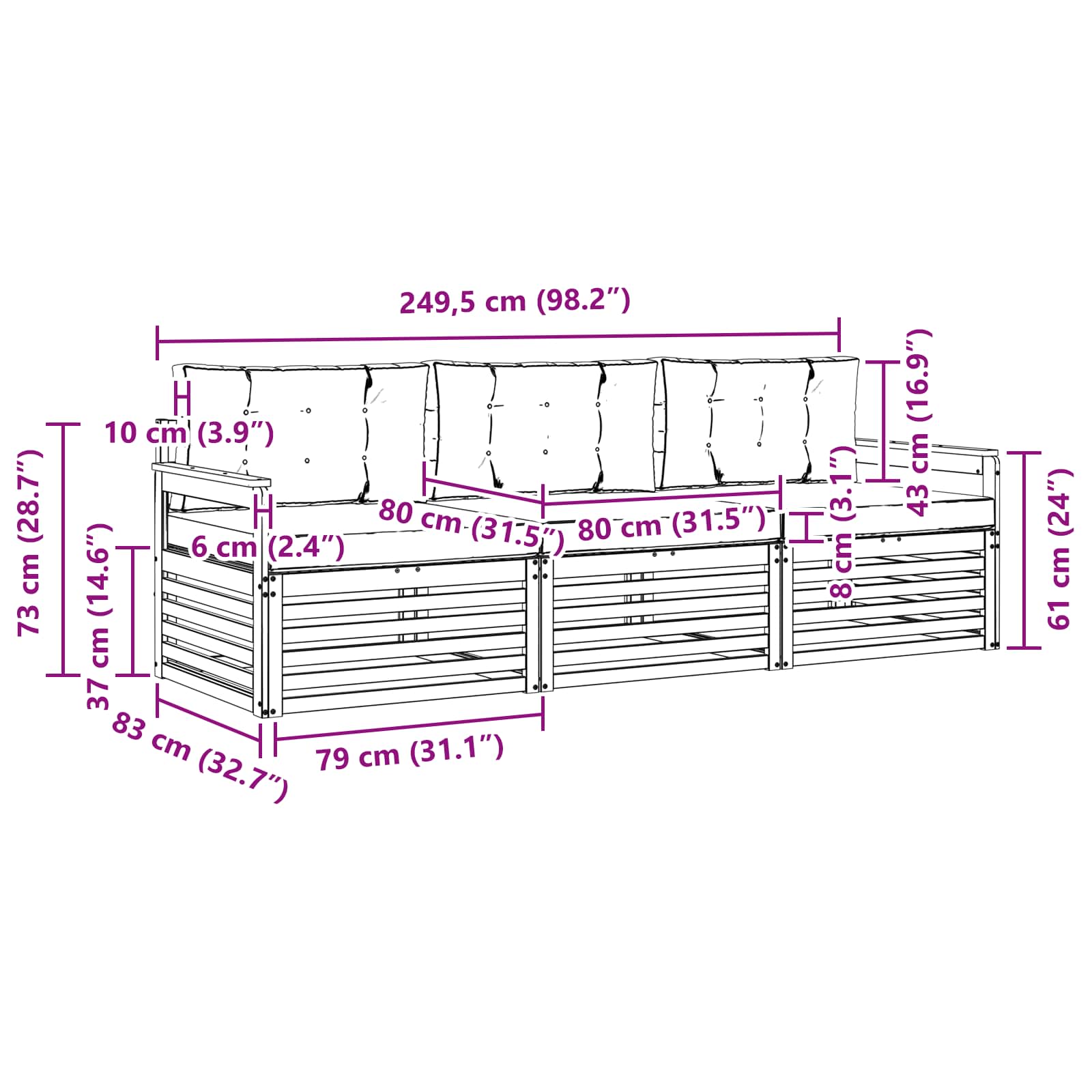 Set vanjskih sofa s jastukom 3 pcs Prirodna i svijetlo siva