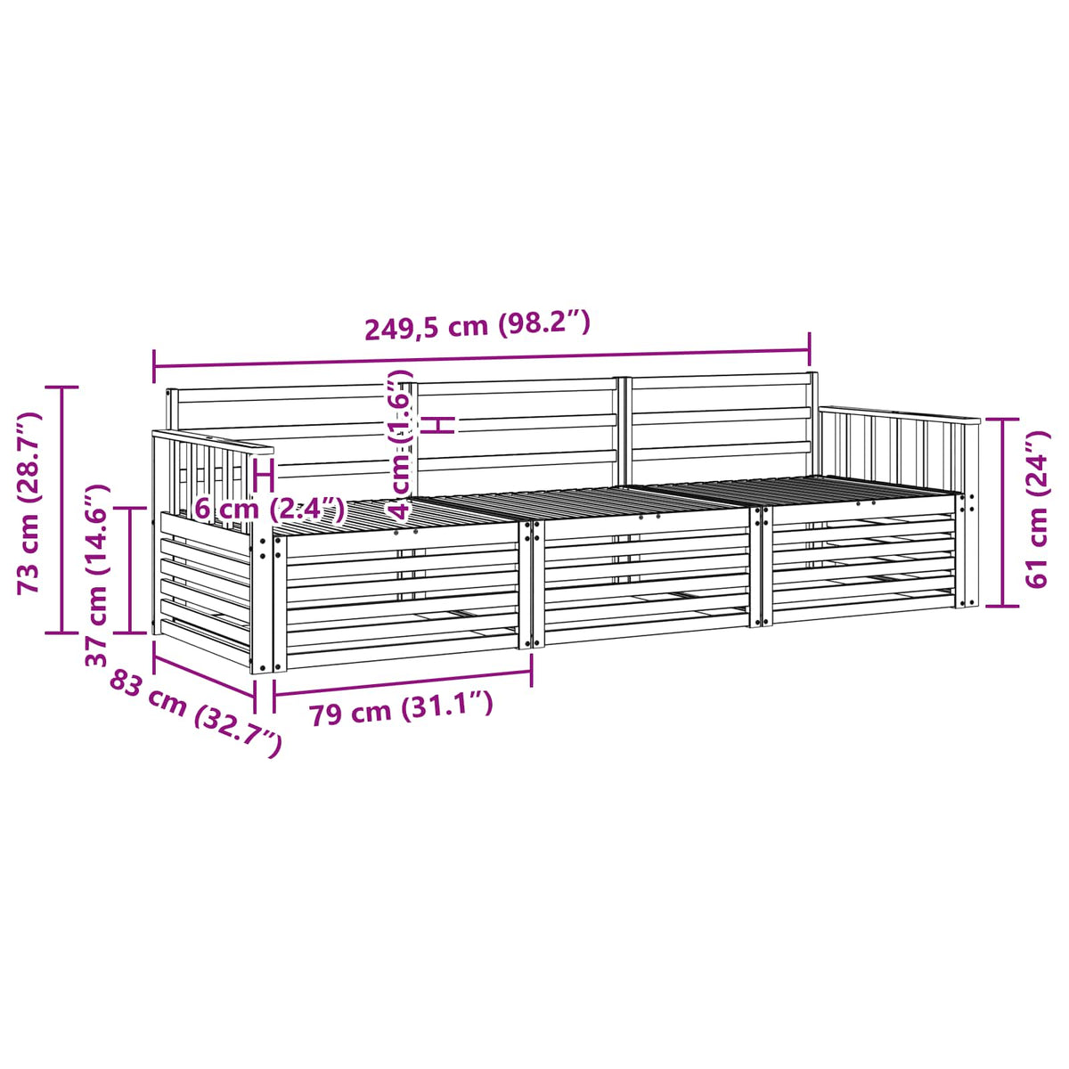 Set vanjskih sofa 3 kom. Prirodna Čvrsto drvo akacije