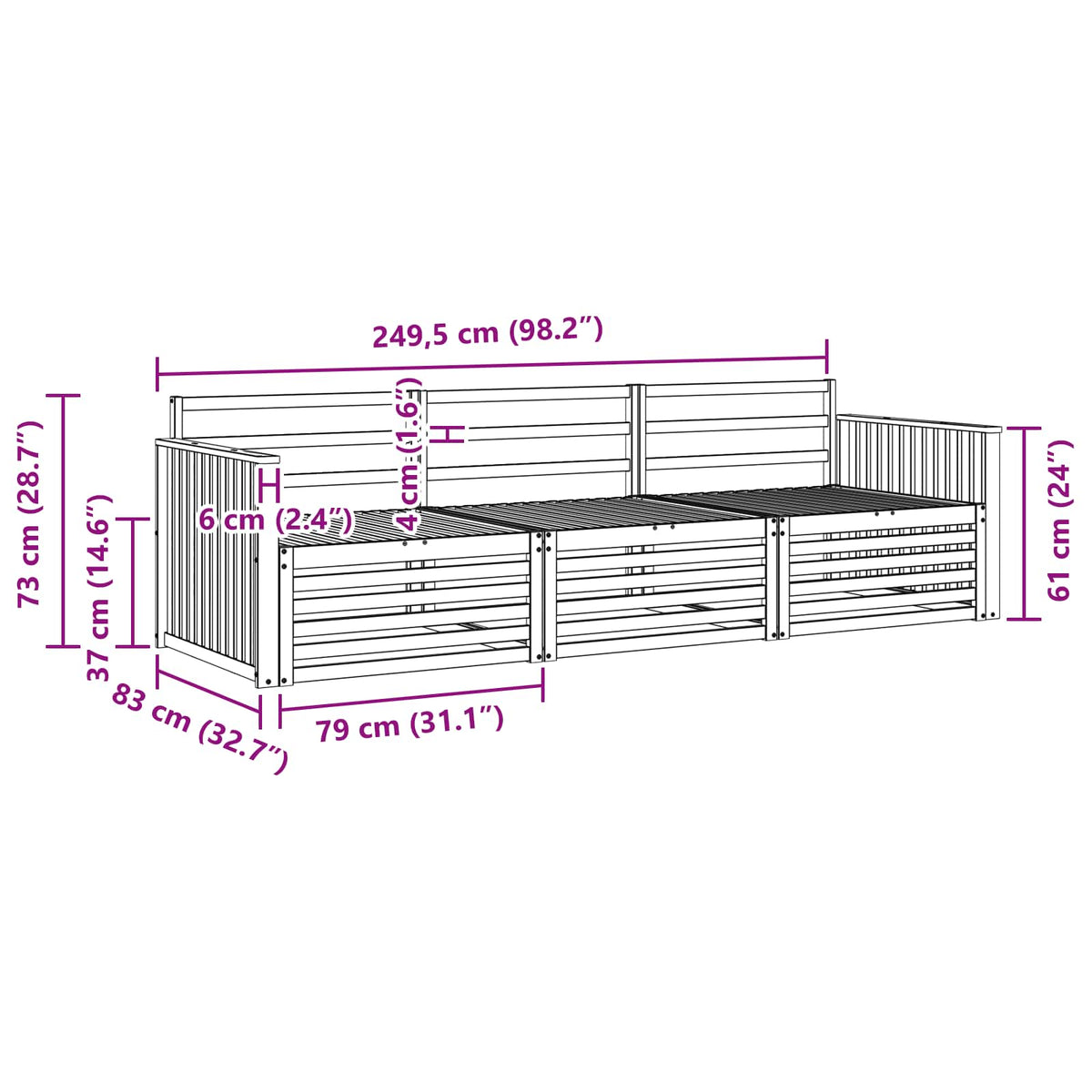 Set vanjskih sofa 3 kom. Prirodna Čvrsto drvo akacije
