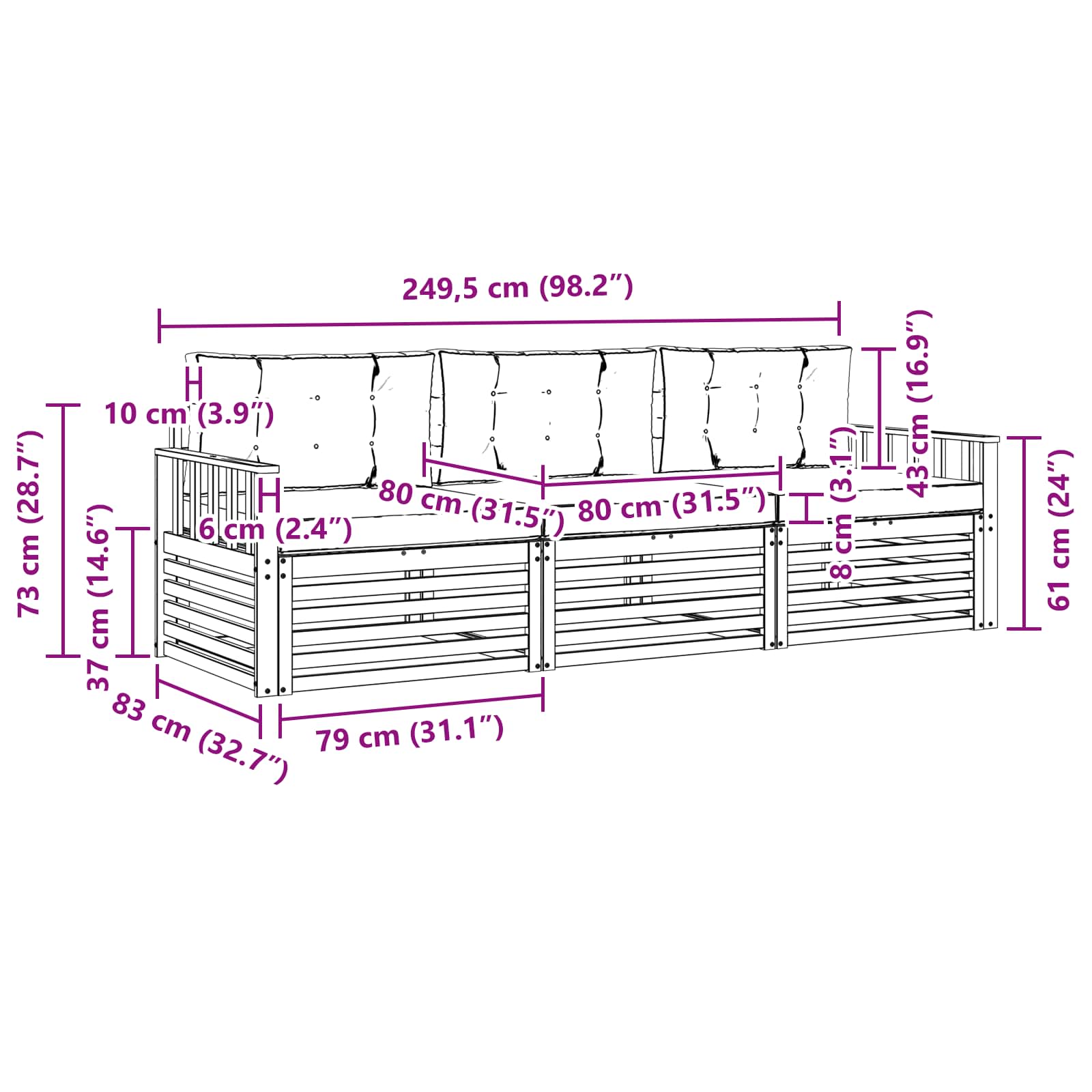 Set vanjskih sofa s jastukom 3 pcs Prirodna i bež