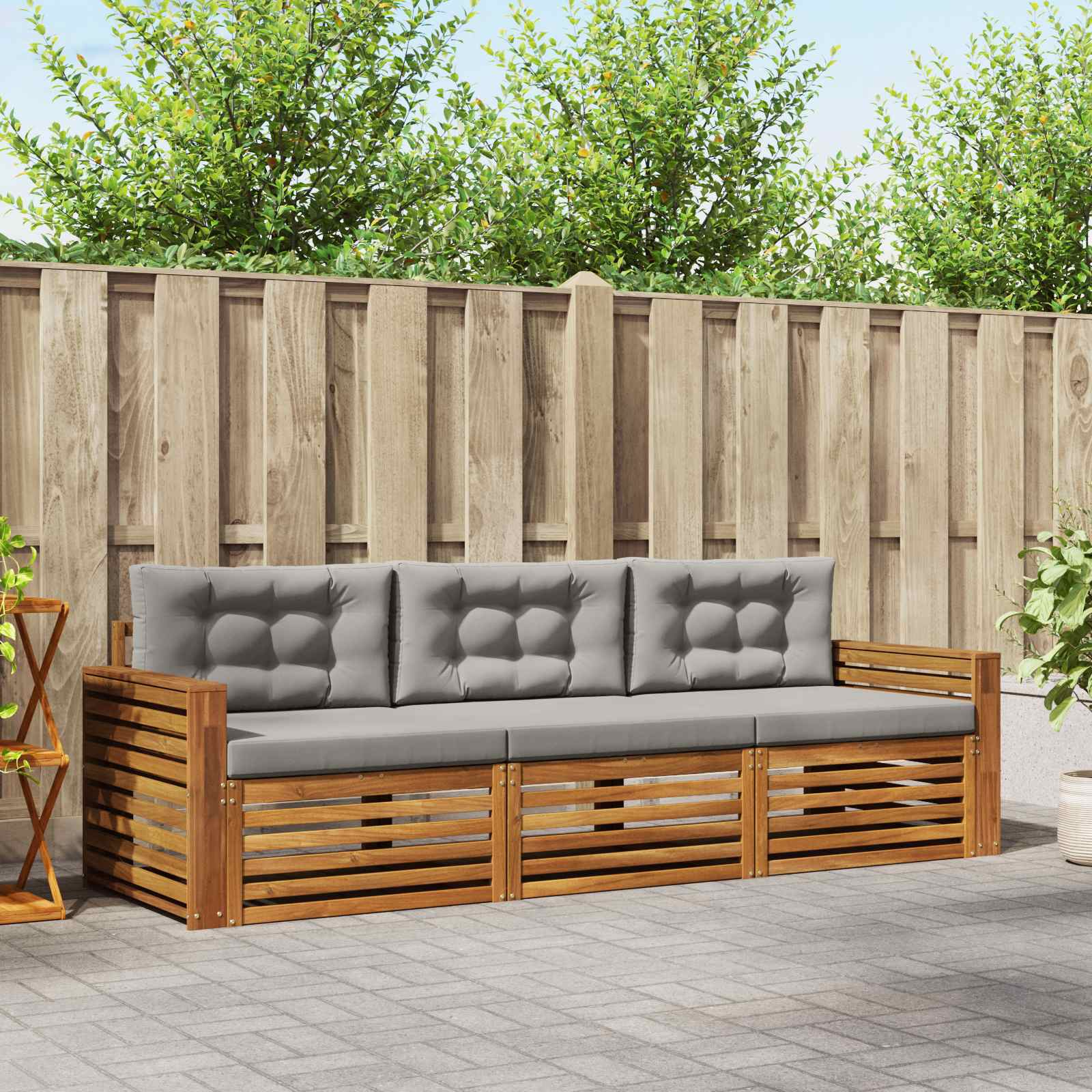 Set vanjskih sofa s jastukom 3 pcs Prirodna i svijetlo siva