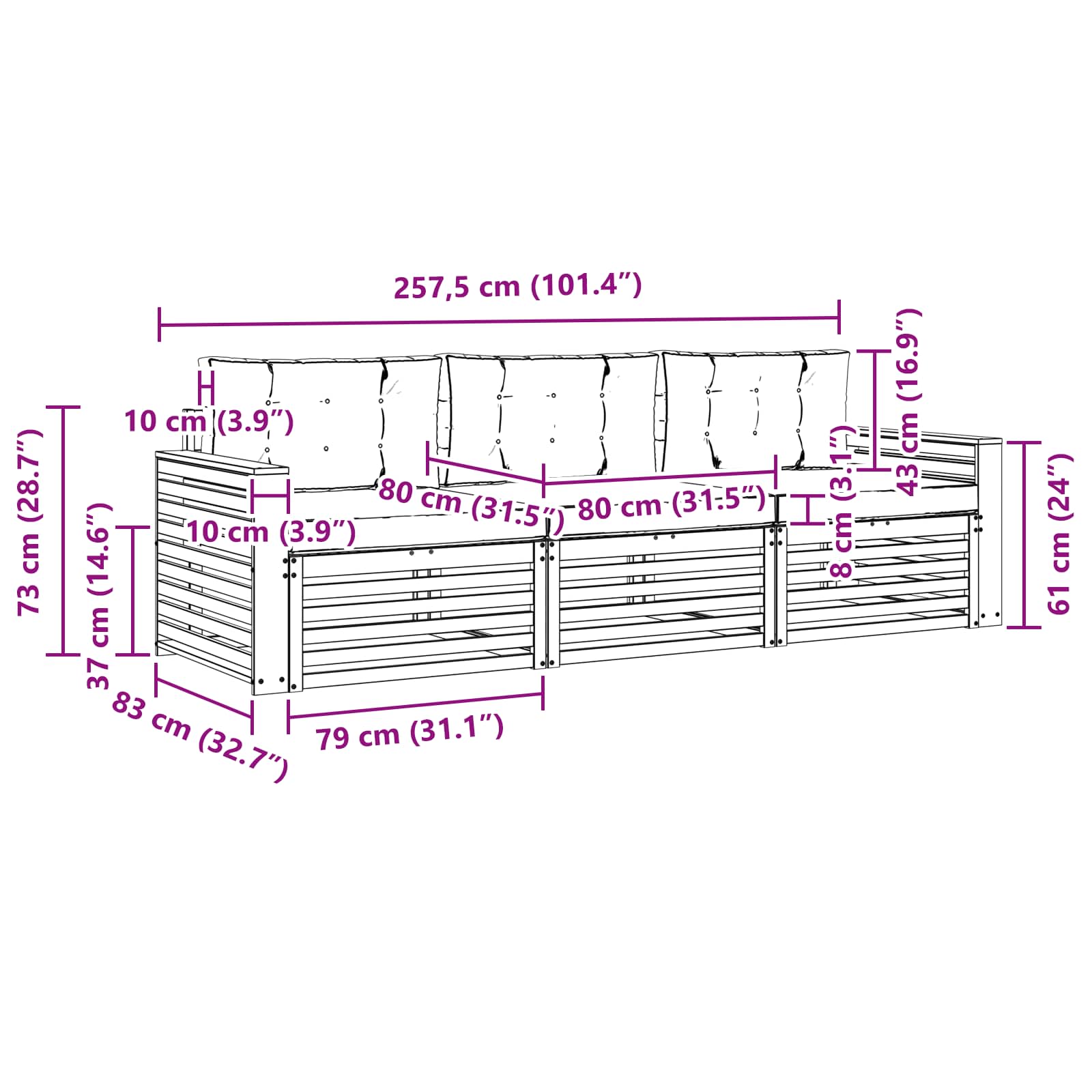 Set vanjskih sofa s jastukom 3 pcs Prirodna i svijetlo siva