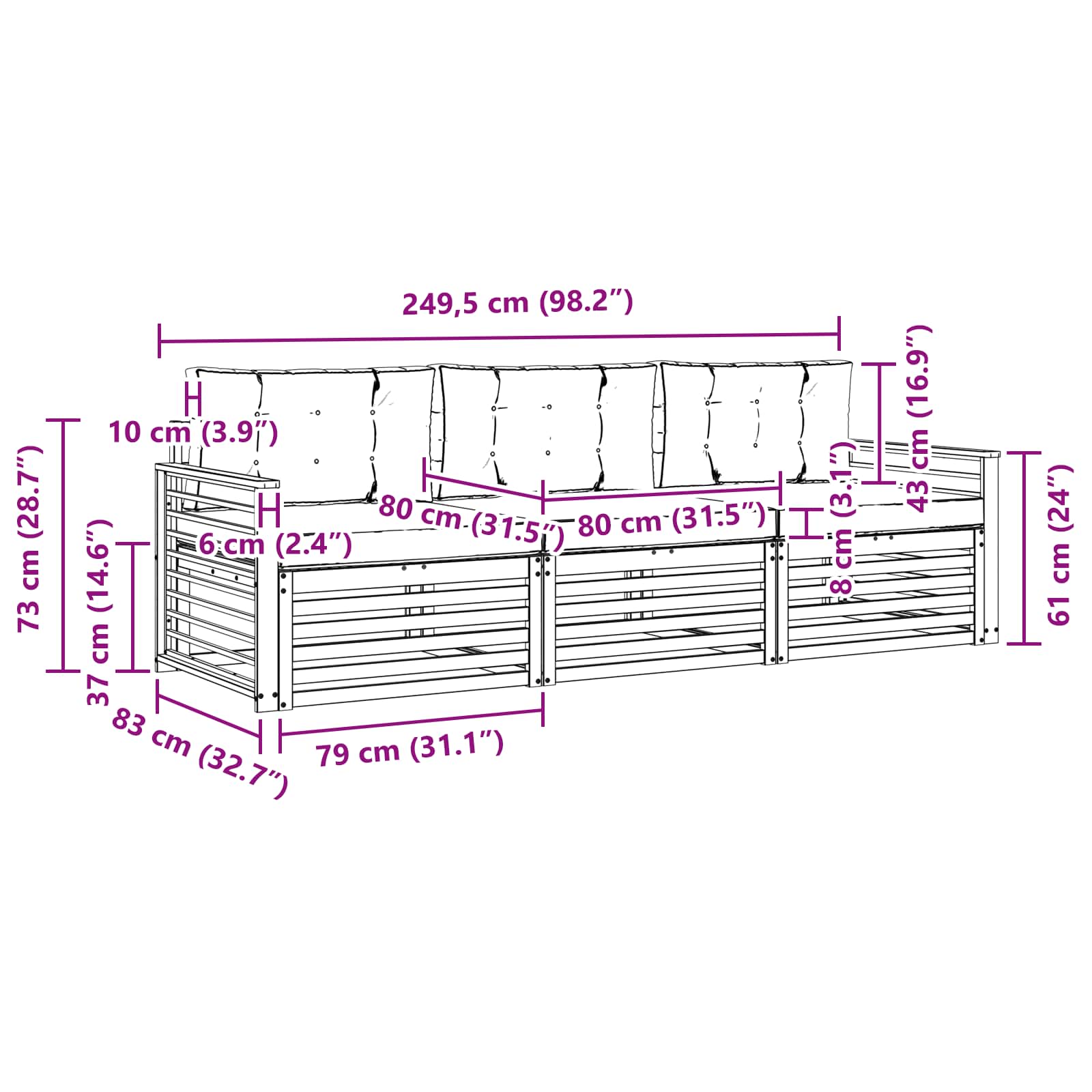 Set vanjskih sofa s jastukom 3 pcs Prirodna i krem