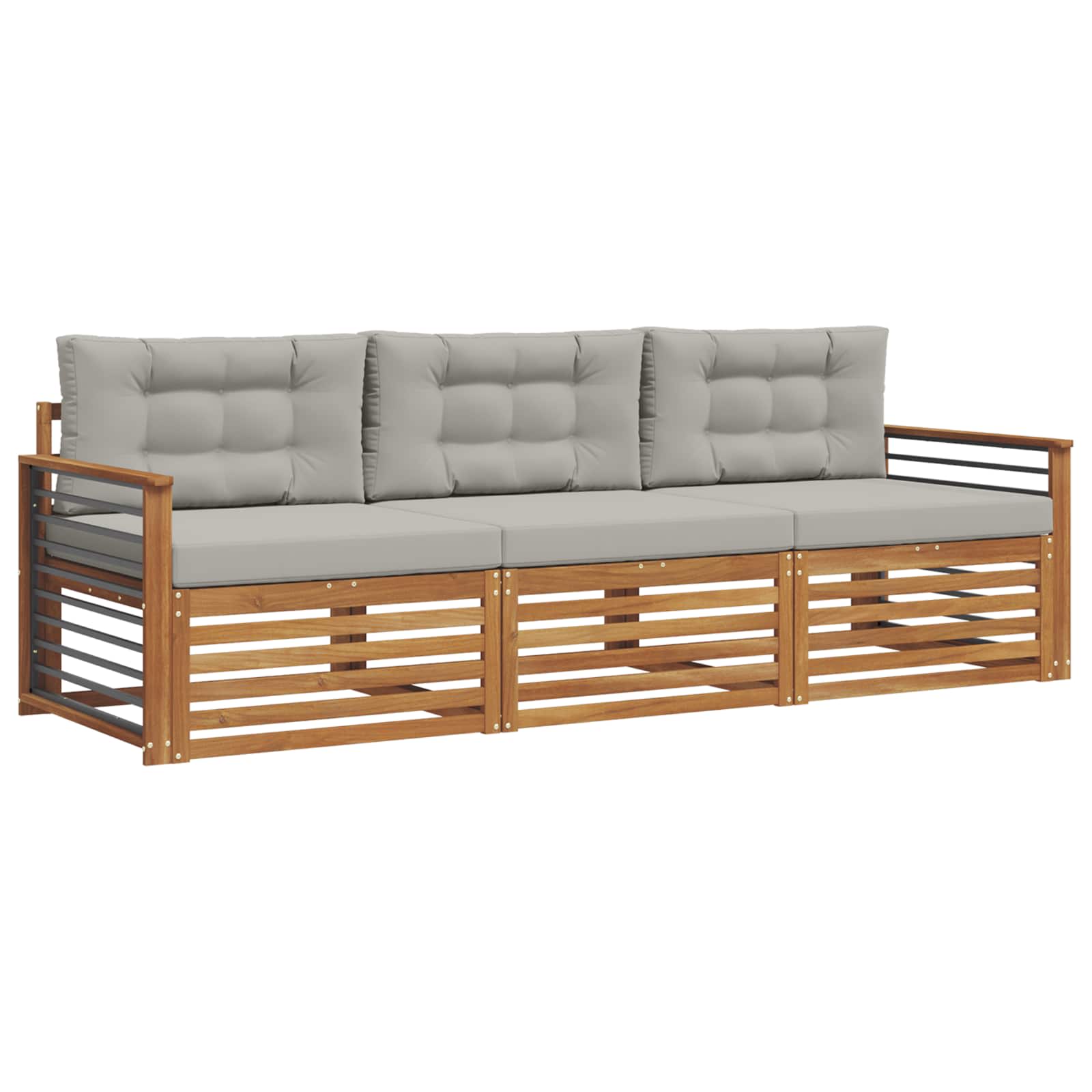 Set vanjskih sofa s jastukom 3 pcs Prirodna i svijetlo siva