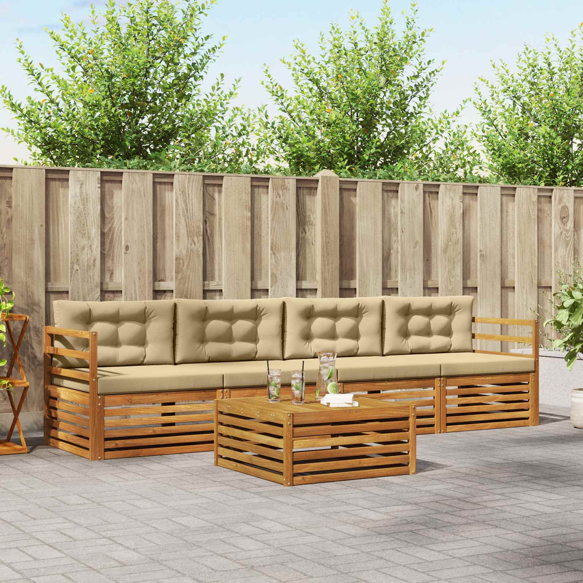 Set vanjskih sofa s jastukom 5 pcs Prirodna i bež