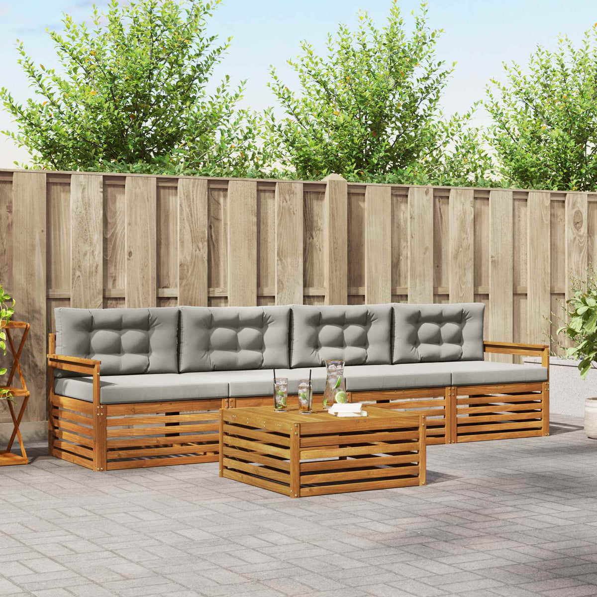 Set vanjskih sofa 5 kom. Prirodna i svijetlo siva 79 x 79 x 37 cm