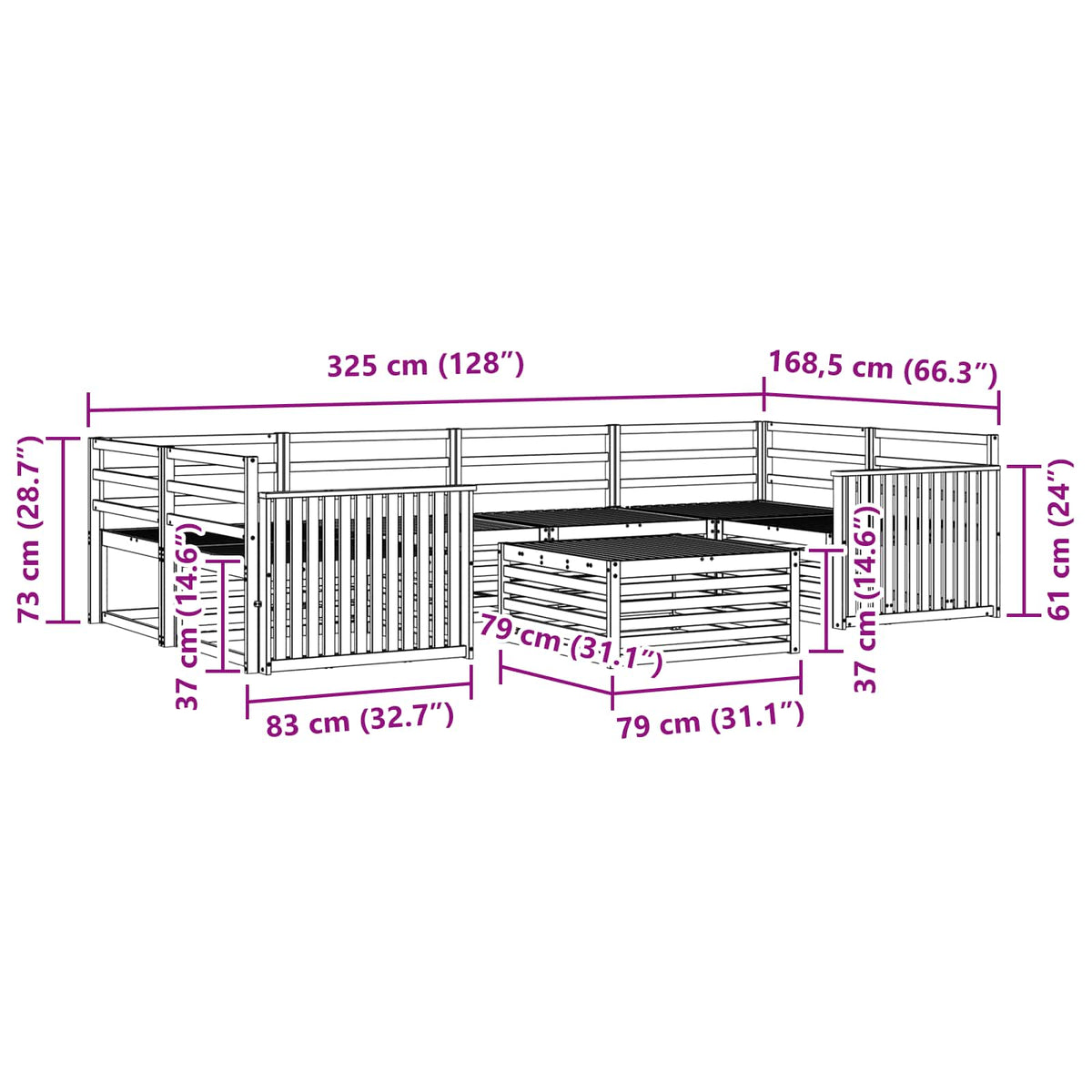 Set vanjskih sofa 7 kom. Prirodna Čvrsto drvo akacije