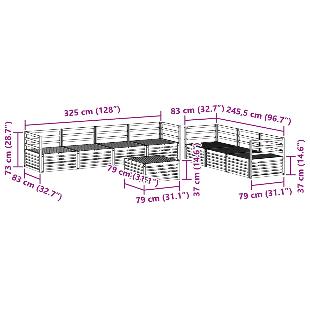 Set vanjskih sofa 8 kom. Prirodna Čvrsto drvo akacije Smeđa 79 x 79 x 37 cm