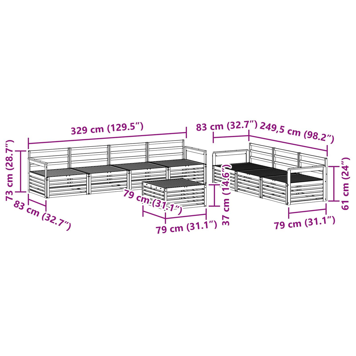 Set vanjskih sofa 8 kom. Prirodna Čvrsto drvo akacije Smeđa 79 x 79 x 37 cm