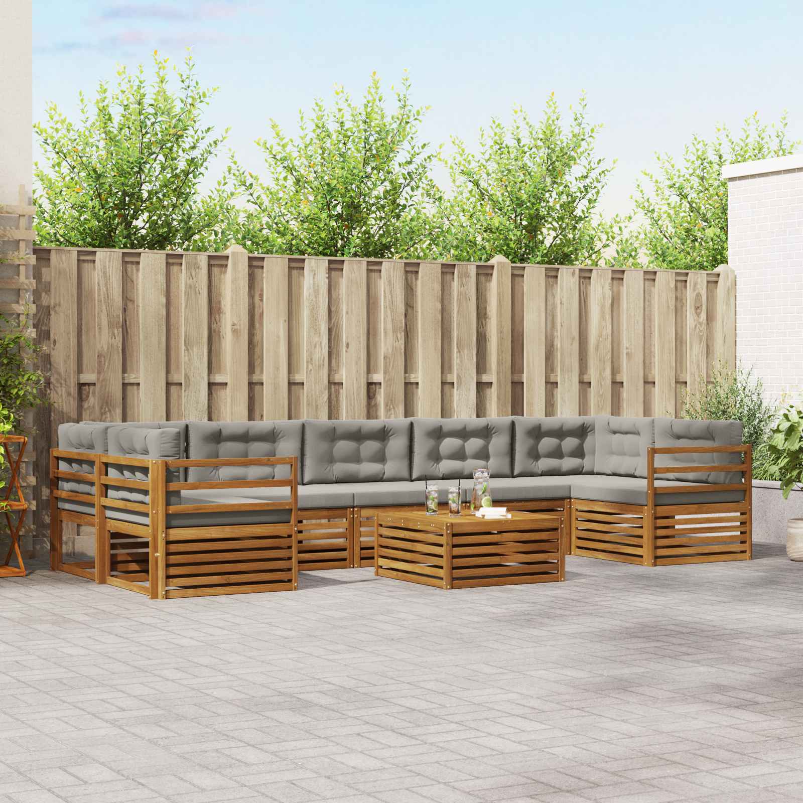 Set vanjskih sofa 8 kom. Prirodna i svijetlo siva