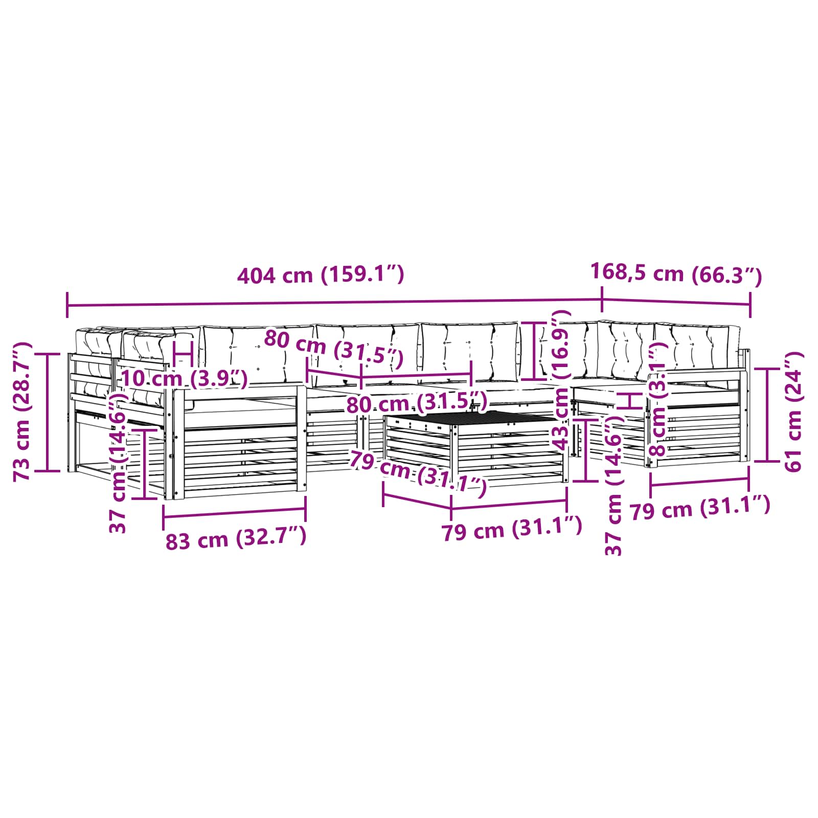 Set vanjskih sofa 8 kom. Prirodna i svijetlo siva