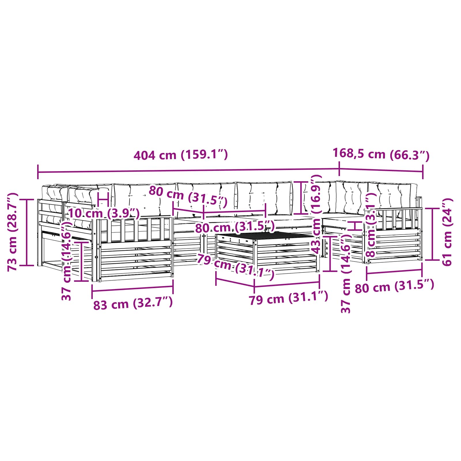 Set vanjskih sofa 8 kom. Prirodna i krem