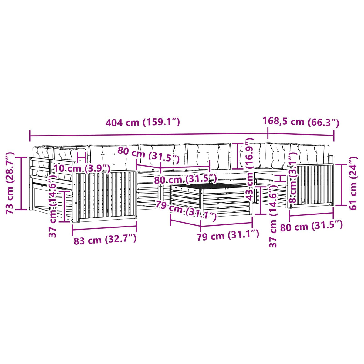 Set vanjskih sofa 8 kom. Prirodna i bež