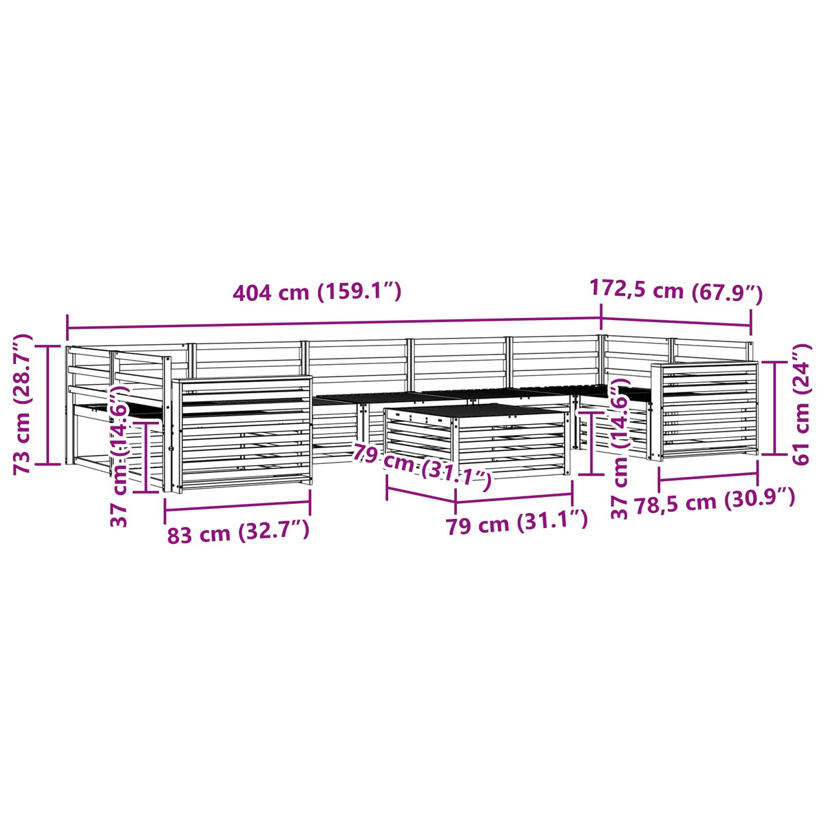 Set vanjskih sofa 8 kom. Prirodna Čvrsto drvo akacije