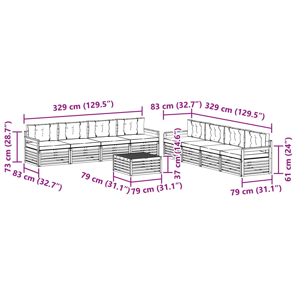Set vanjskih sofa 9 kom. Prirodna i svjetlosiva