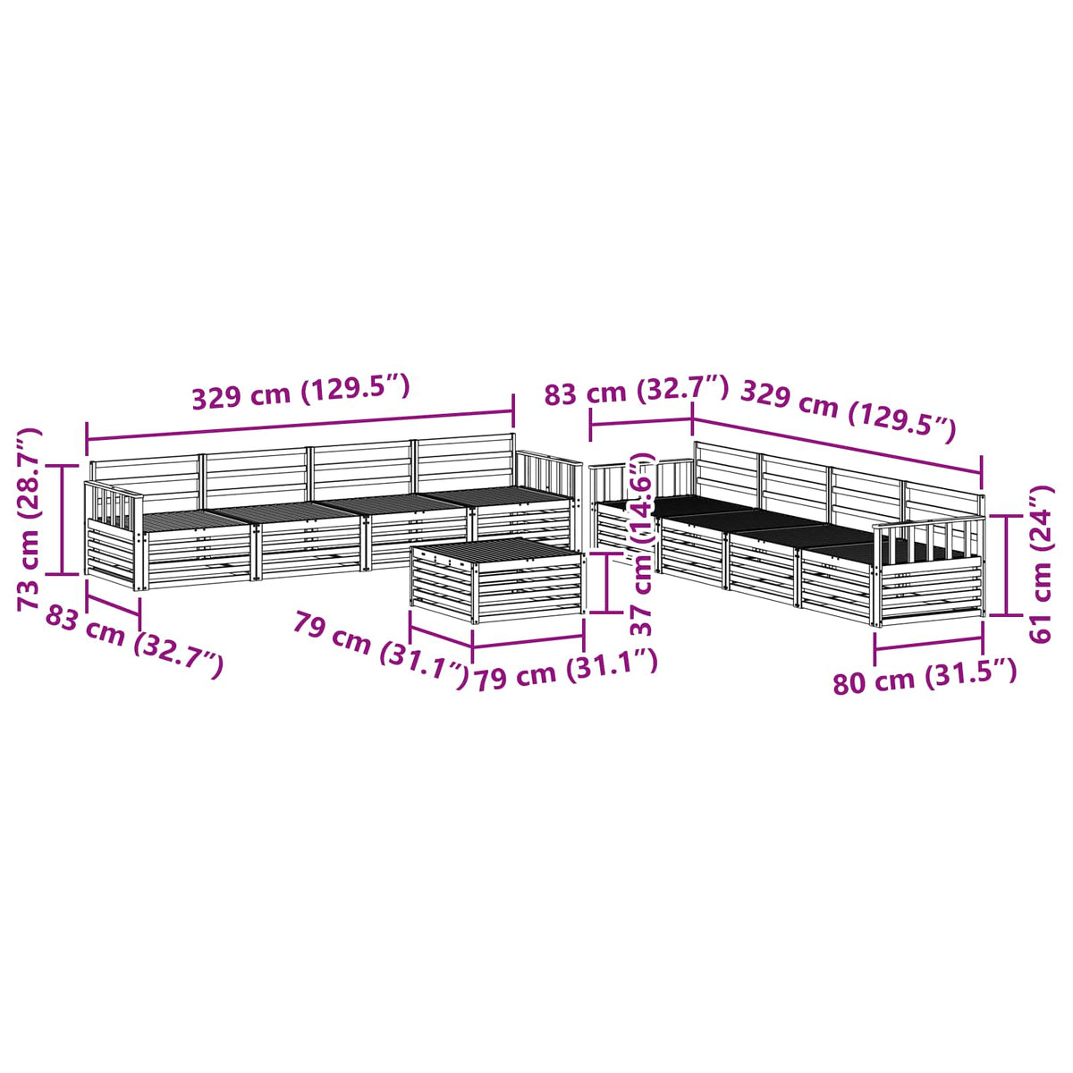 Set vanjskih sofa 9 kom. Prirodna Čvrsto drvo akacije