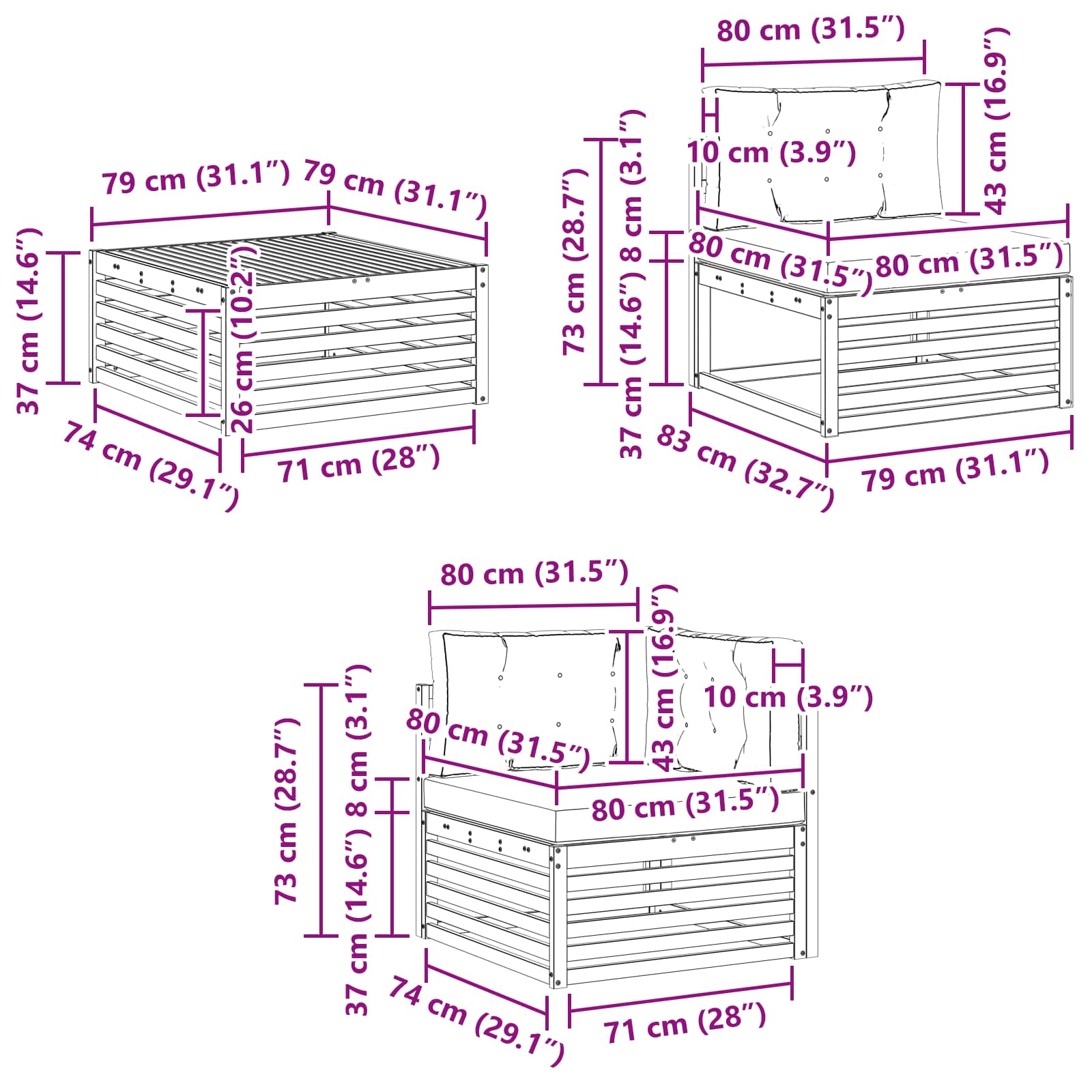 Set vanjskih sofa Prirodna i bež 245,5 x 162,5 x 73 cm