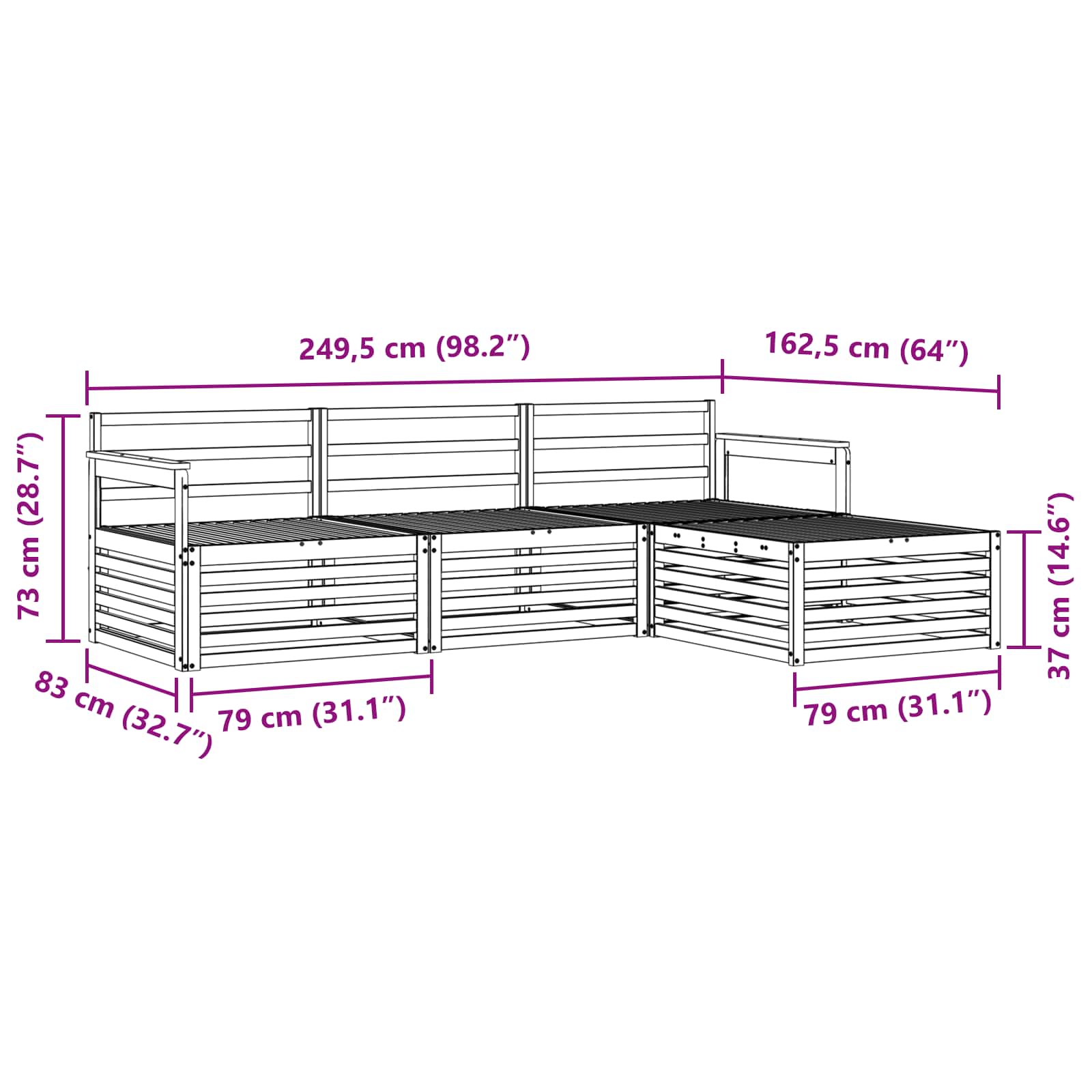 Set vanjskih sofa Prirodna 249,5 x 162,5 x 73 cm