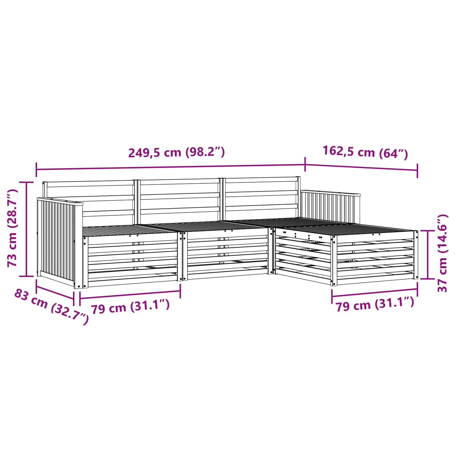Set vanjskih sofa Prirodna 249,5 x 162,5 x 73 cm
