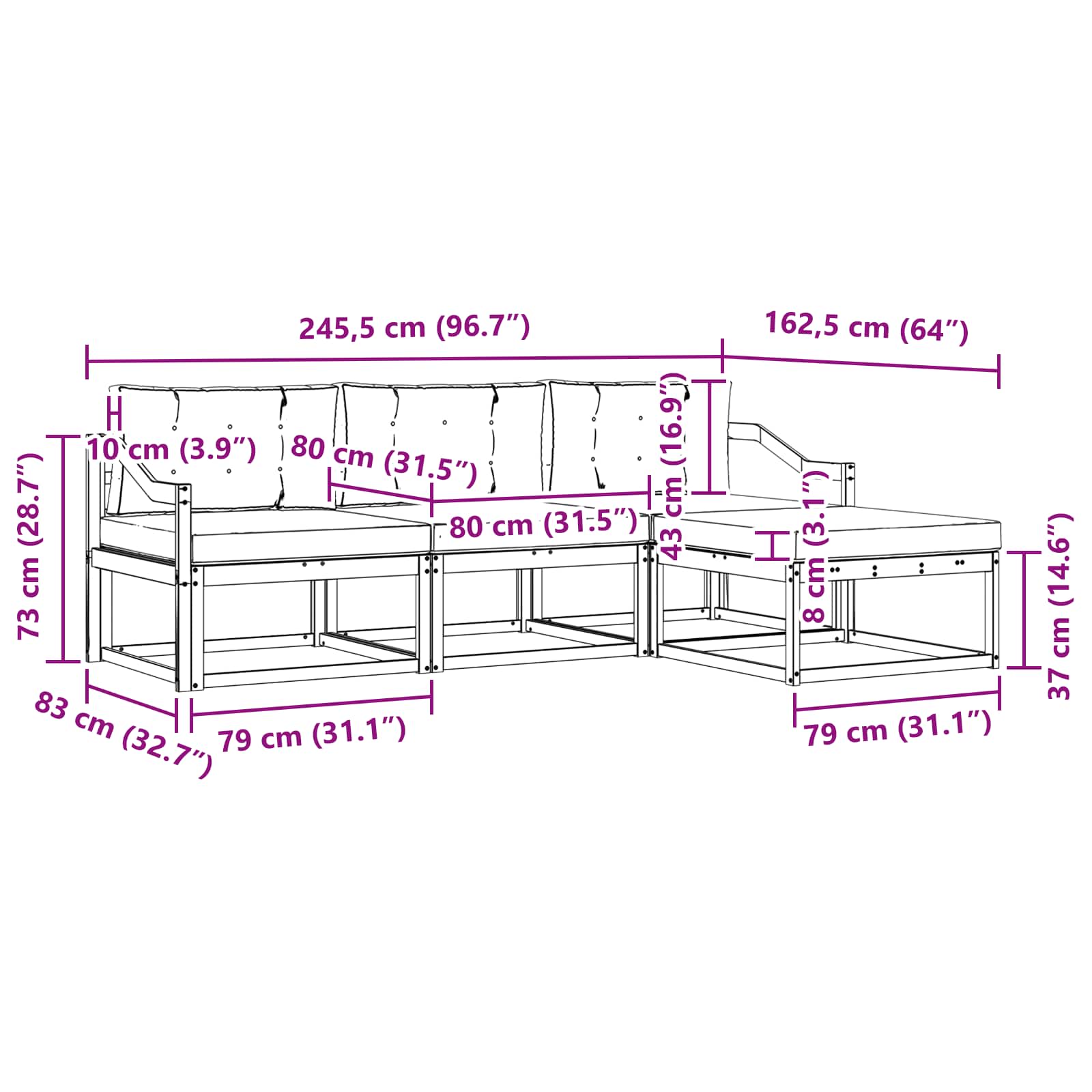 Set vanjskih sofa Prirodna i bež 245,5 x 162,5 x 73 cm