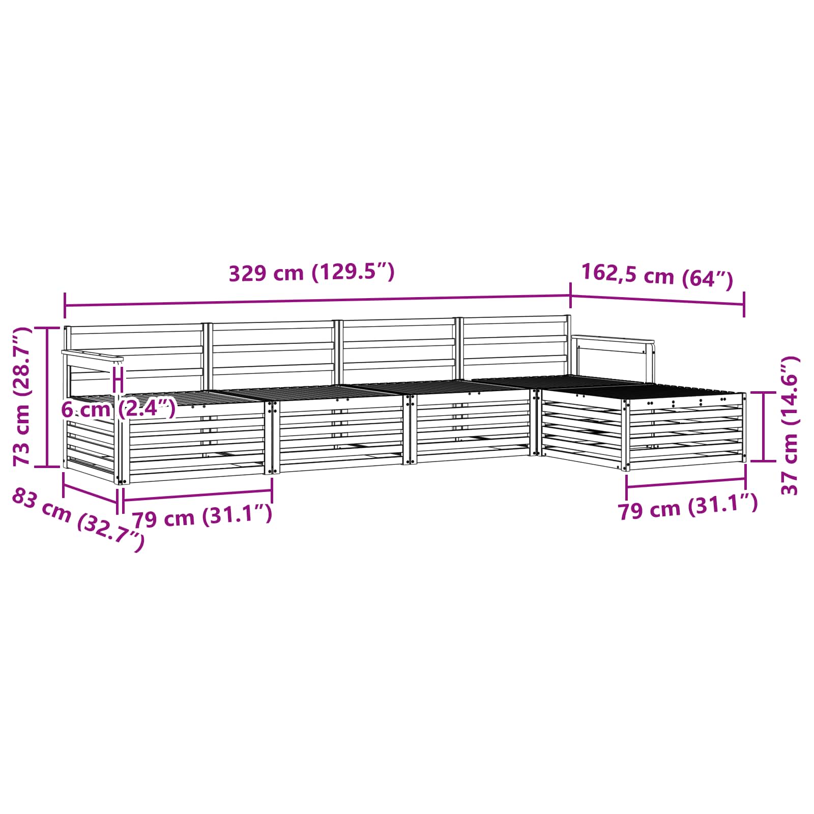 Set vanjskih sofa 5 pcs Prirodna