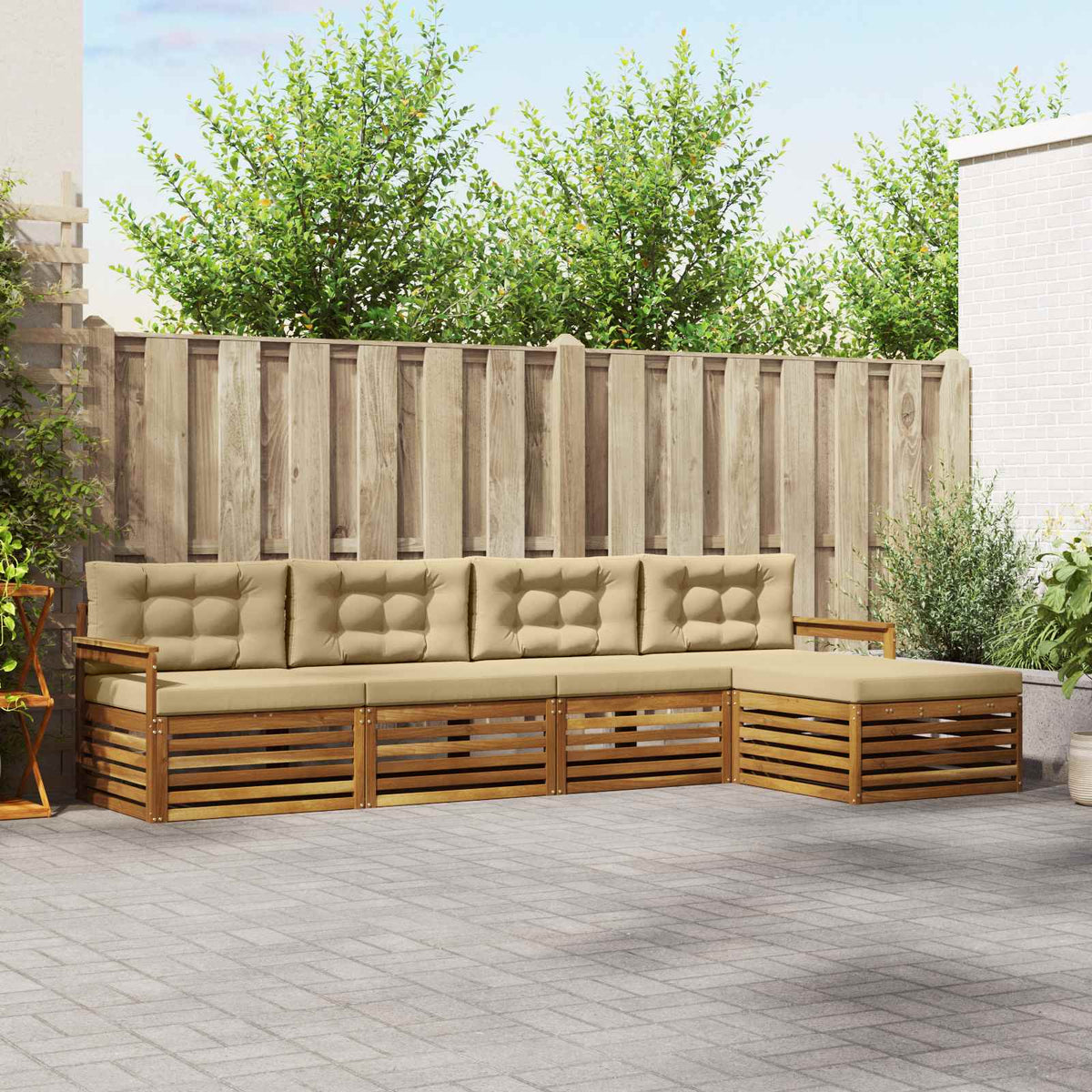 Set vanjskih sofa s jastukom 5 pcs Prirodna i bež