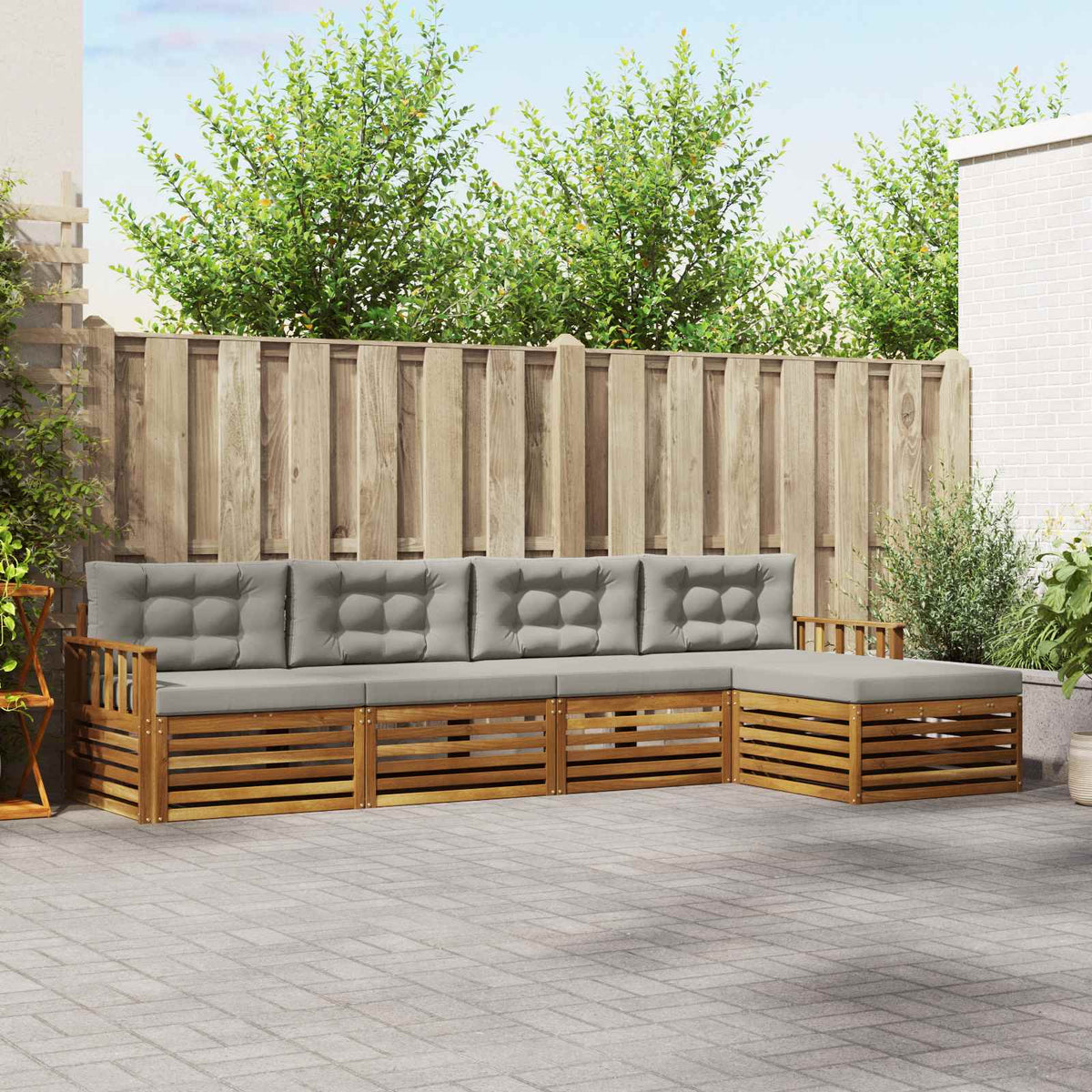Set vanjskih sofa 5 kom. Prirodna i svijetlo siva 329 x 162,5 x 73 cm