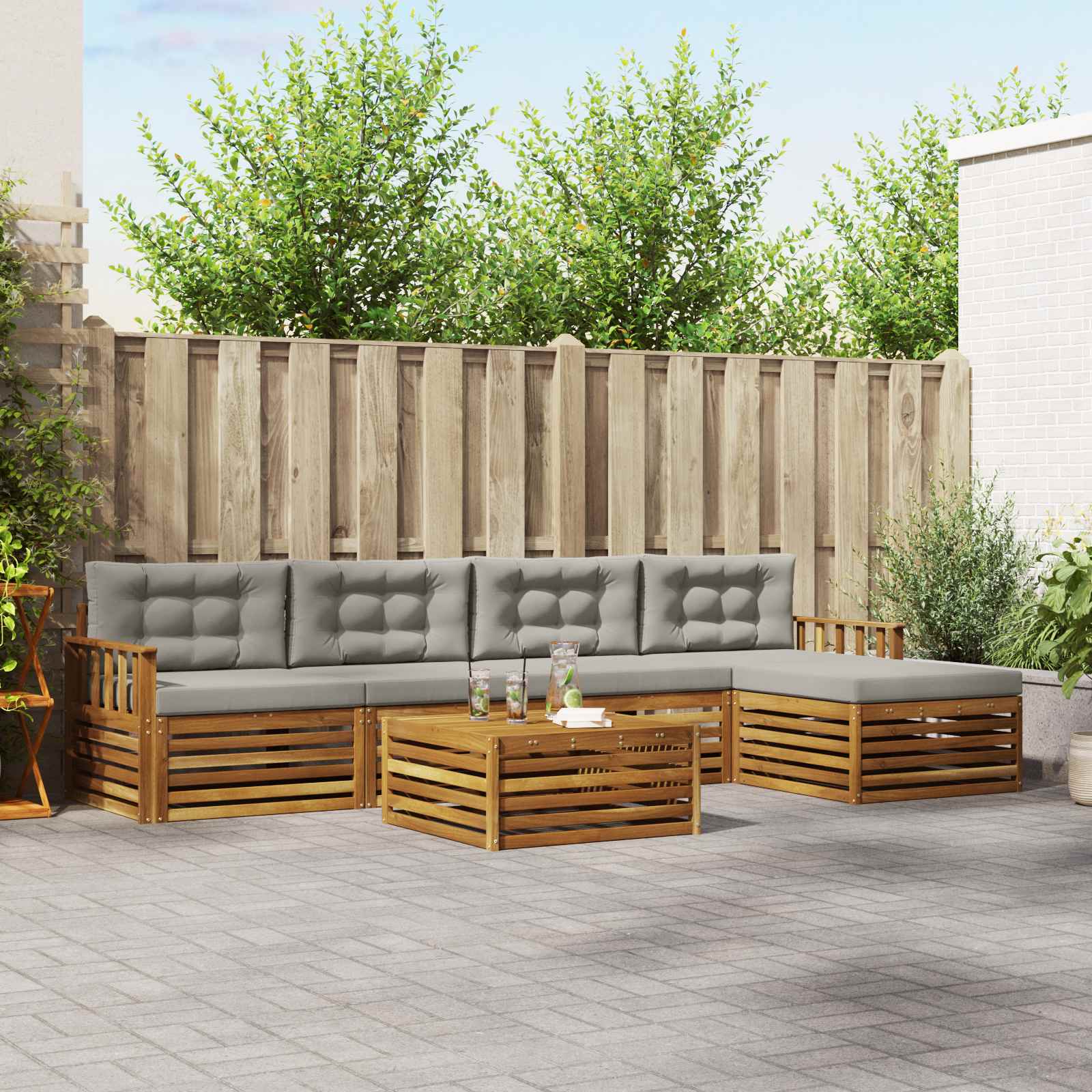 Set vanjskih sofa 6 kom. Prirodna i svijetlo siva