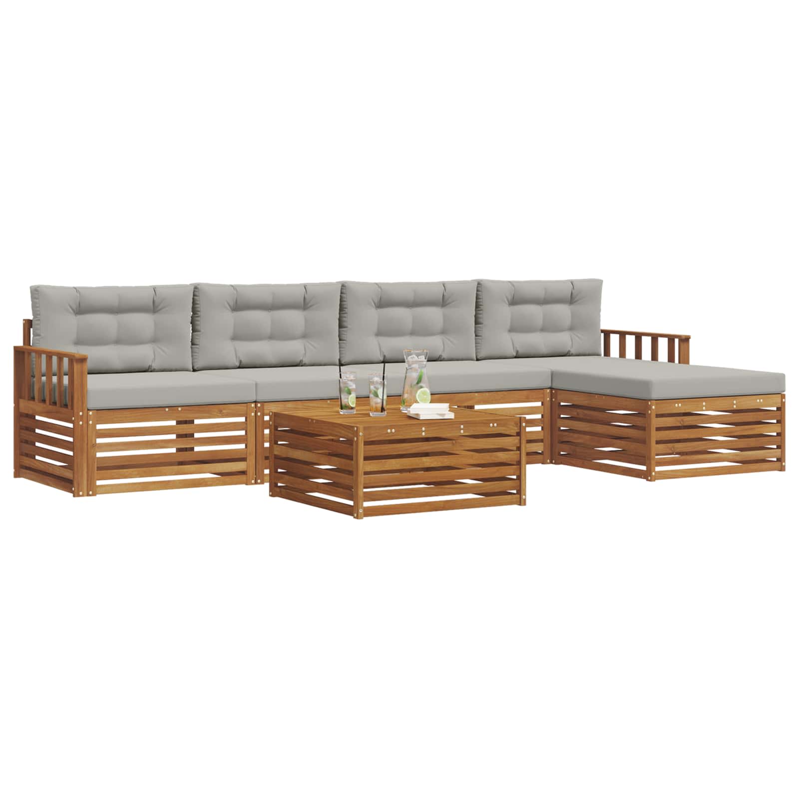 Set vanjskih sofa 6 kom. Prirodna i svijetlo siva