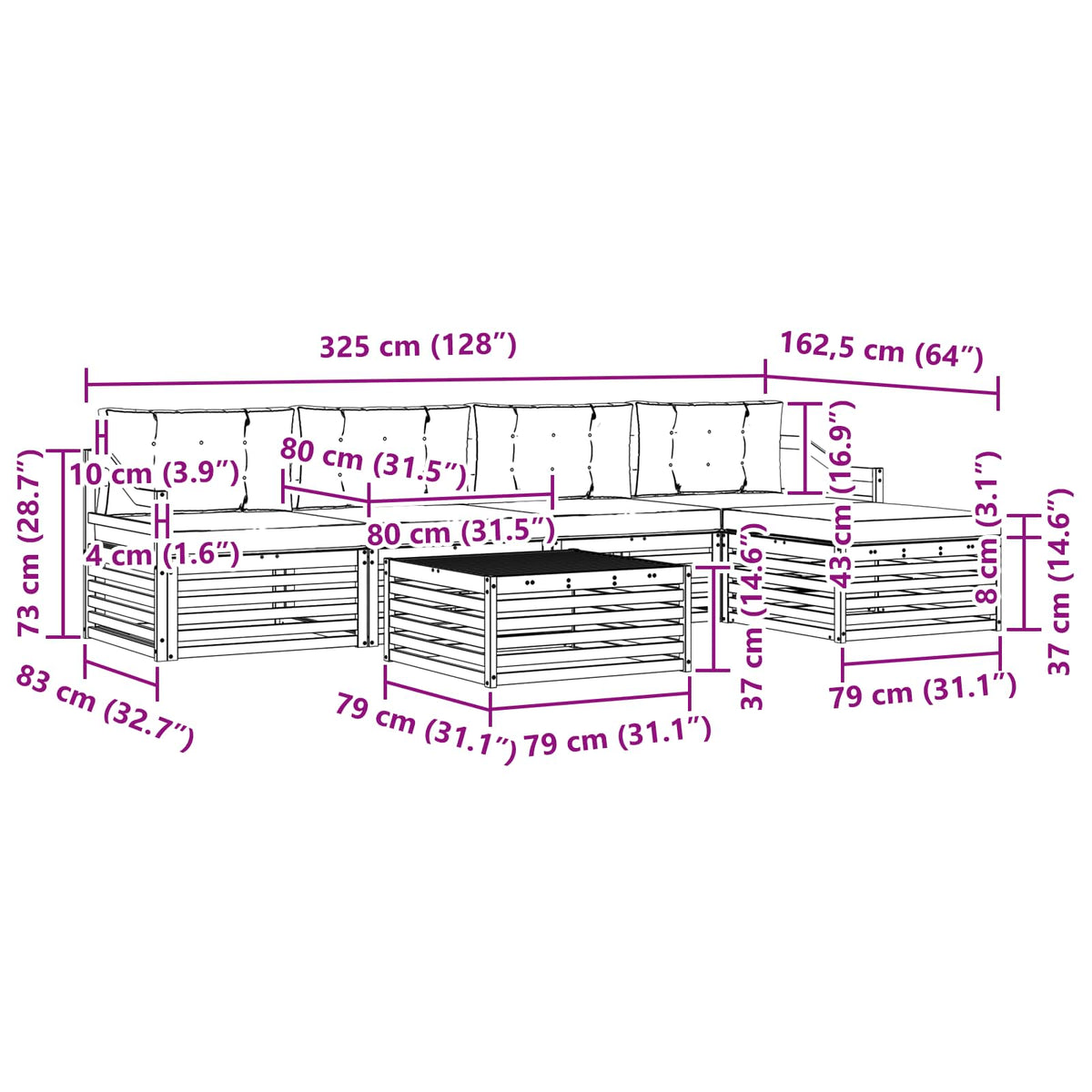 Set vanjskih sofa 6 kom. Prirodna i bež
