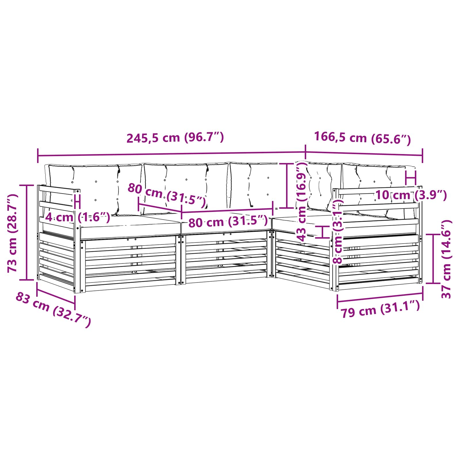 Set vanjskih sofa s jastukom 4 pcs Prirodna i antracit