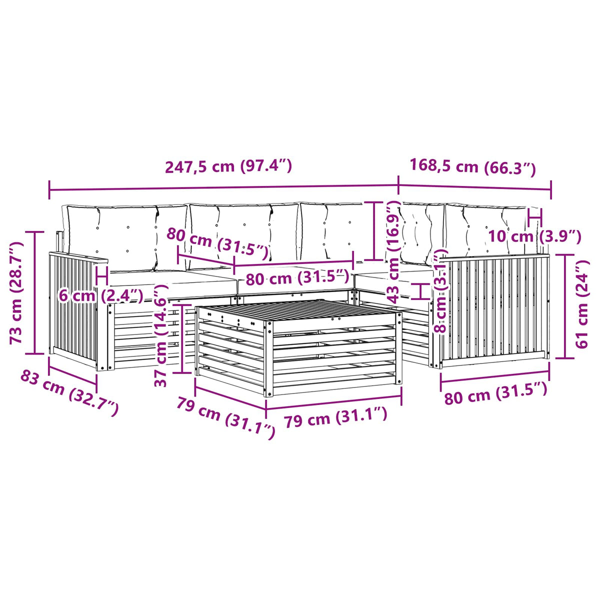 Set vanjskih sofa 5 kom. Prirodna i antracit