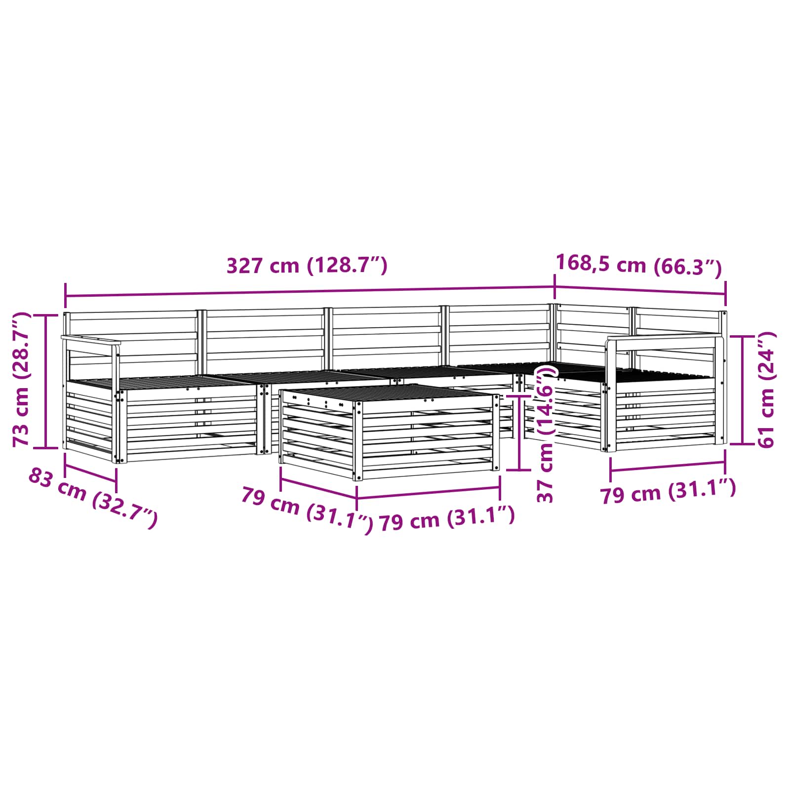 Set vanjskih sofa 6 pcs Prirodna