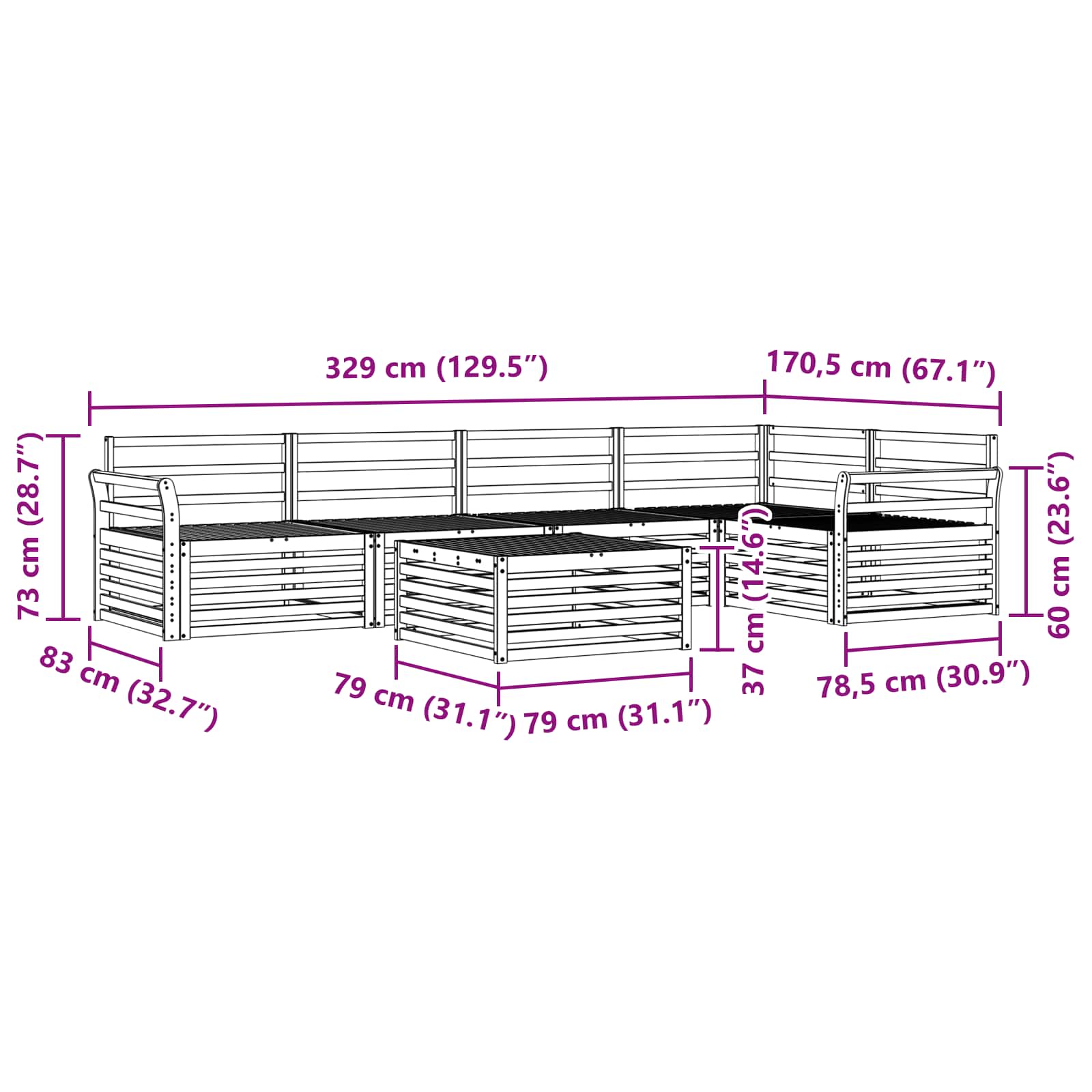 Set vanjskih sofa 6 pcs Prirodna