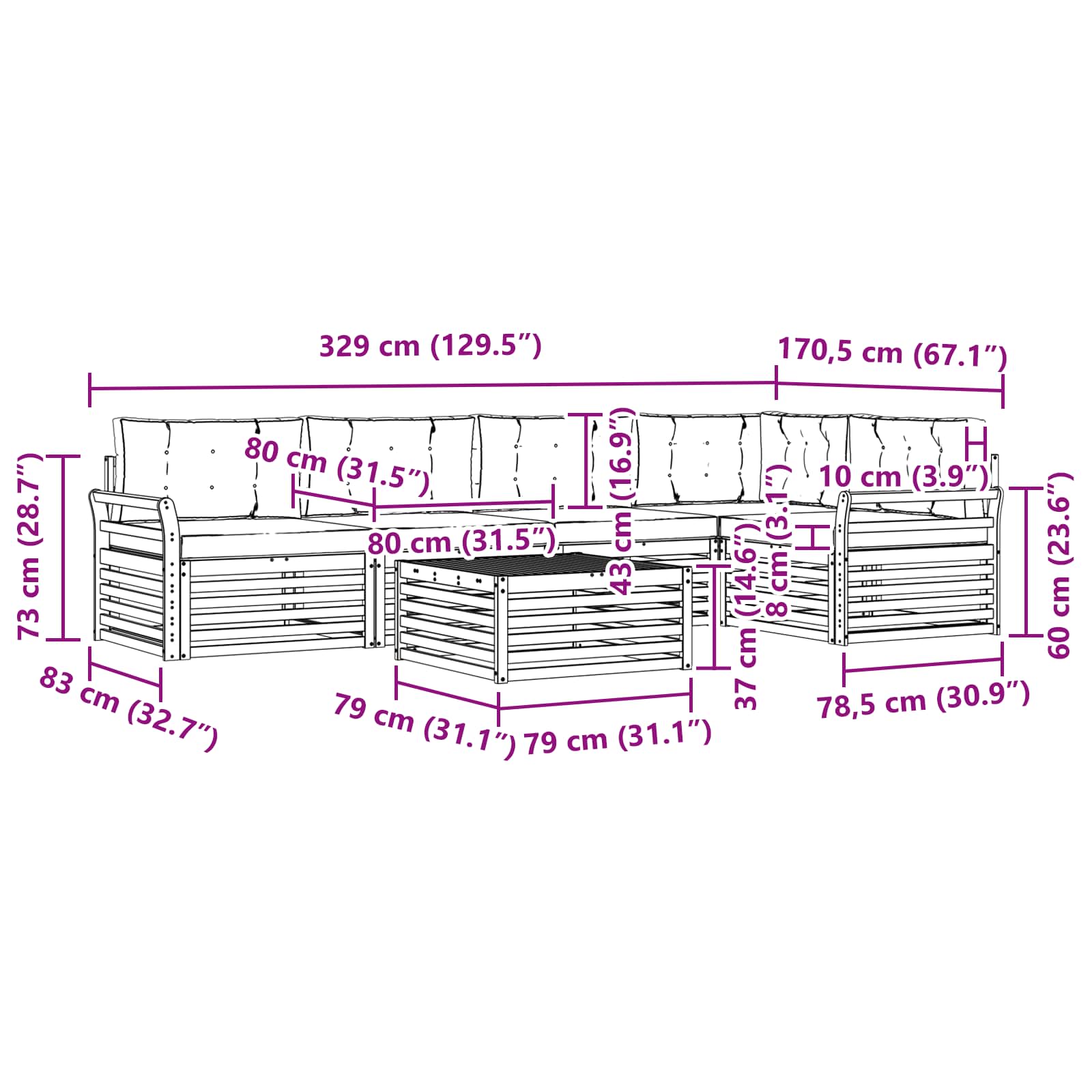 Set vanjskih sofa 6 kom. Prirodna i antracit