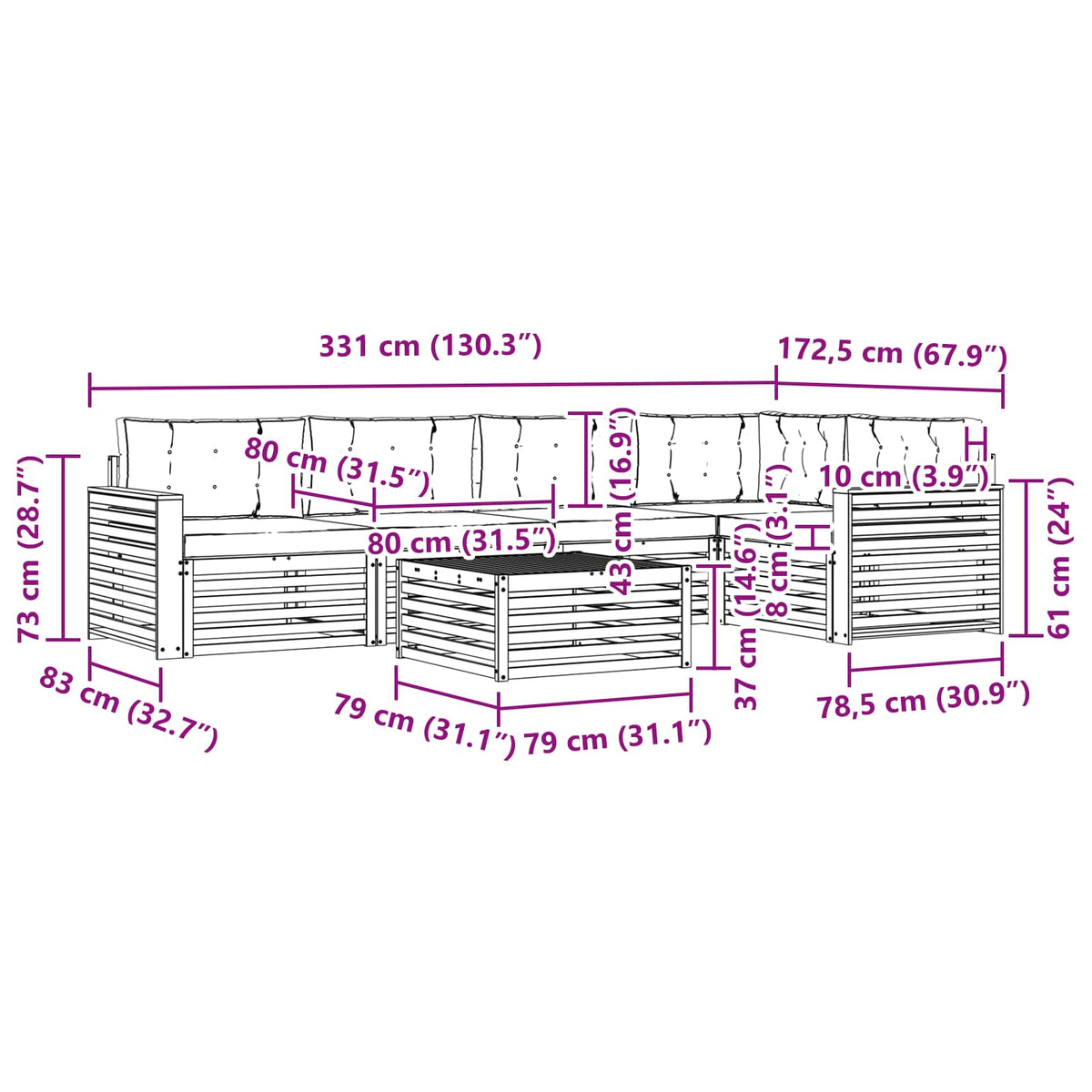 Set vanjskih sofa 6 kom. Prirodna i krem