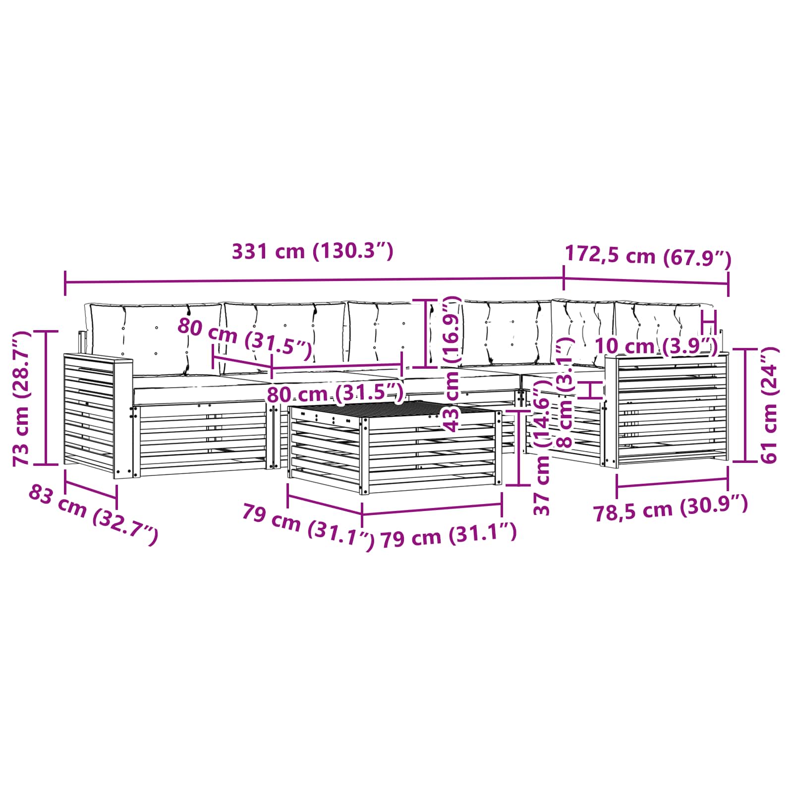 Set vanjskih sofa 6 kom. Prirodna i antracit